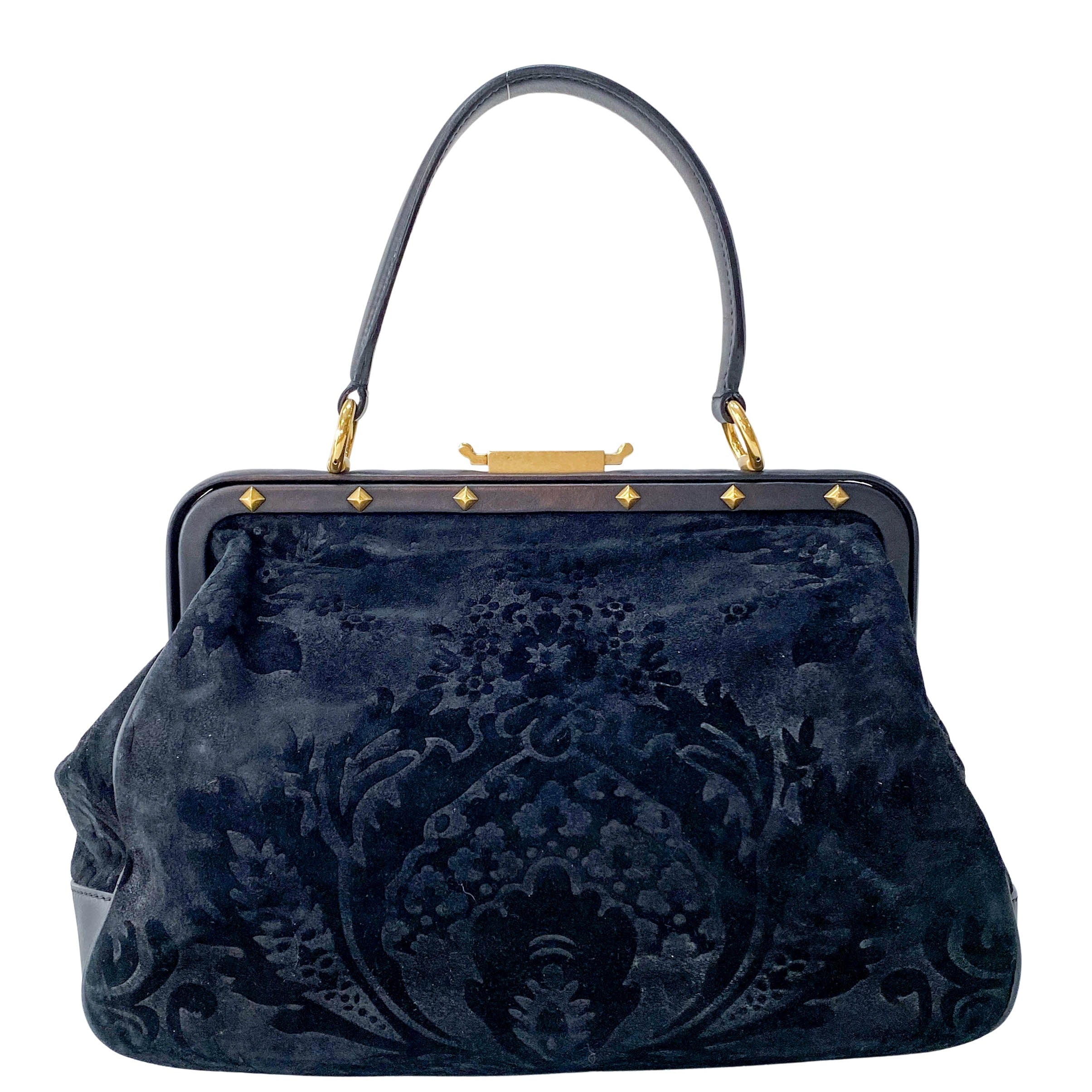Black Floral Suede/Leather Handbag