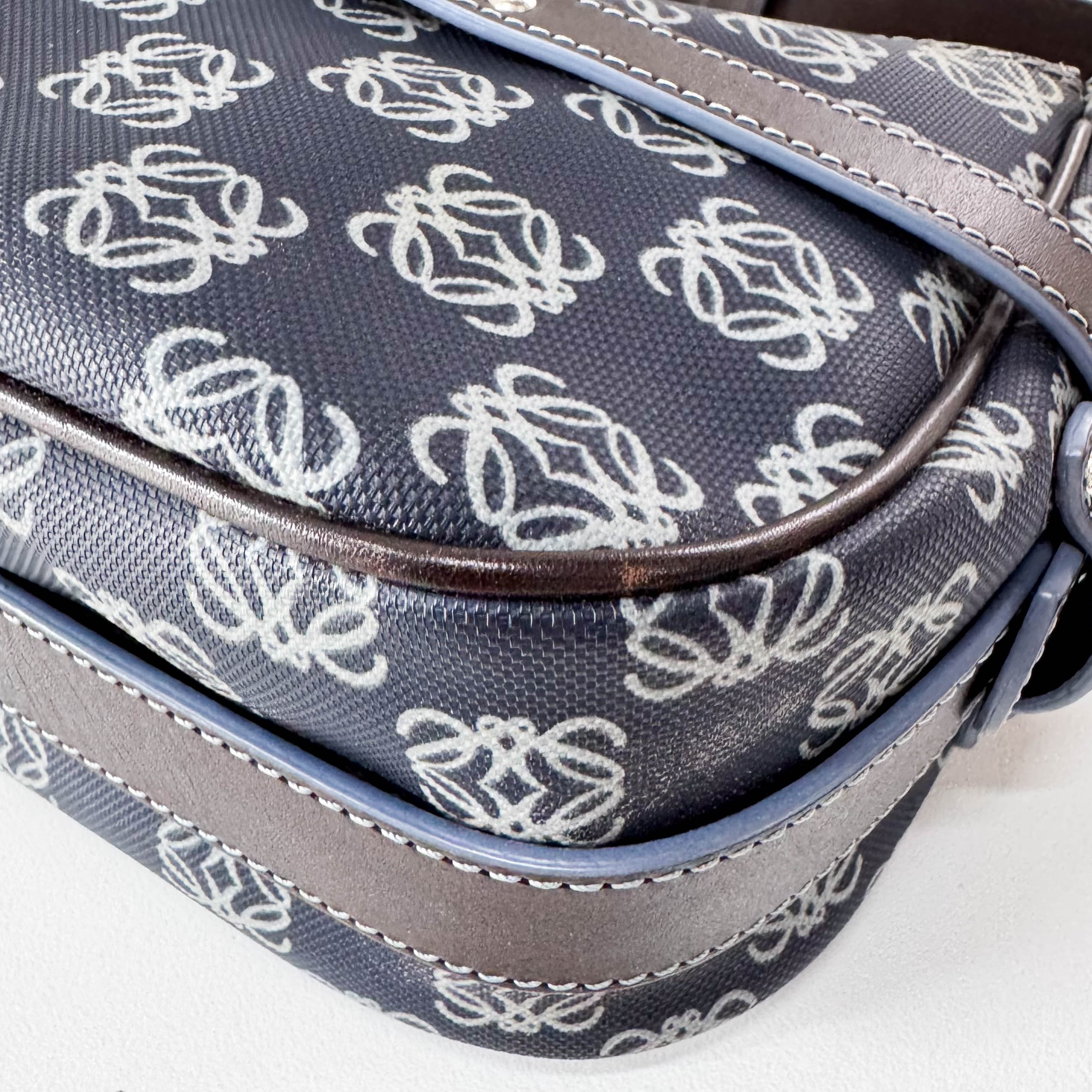 Anagram Navy Coated Canvas Shoulder Bag