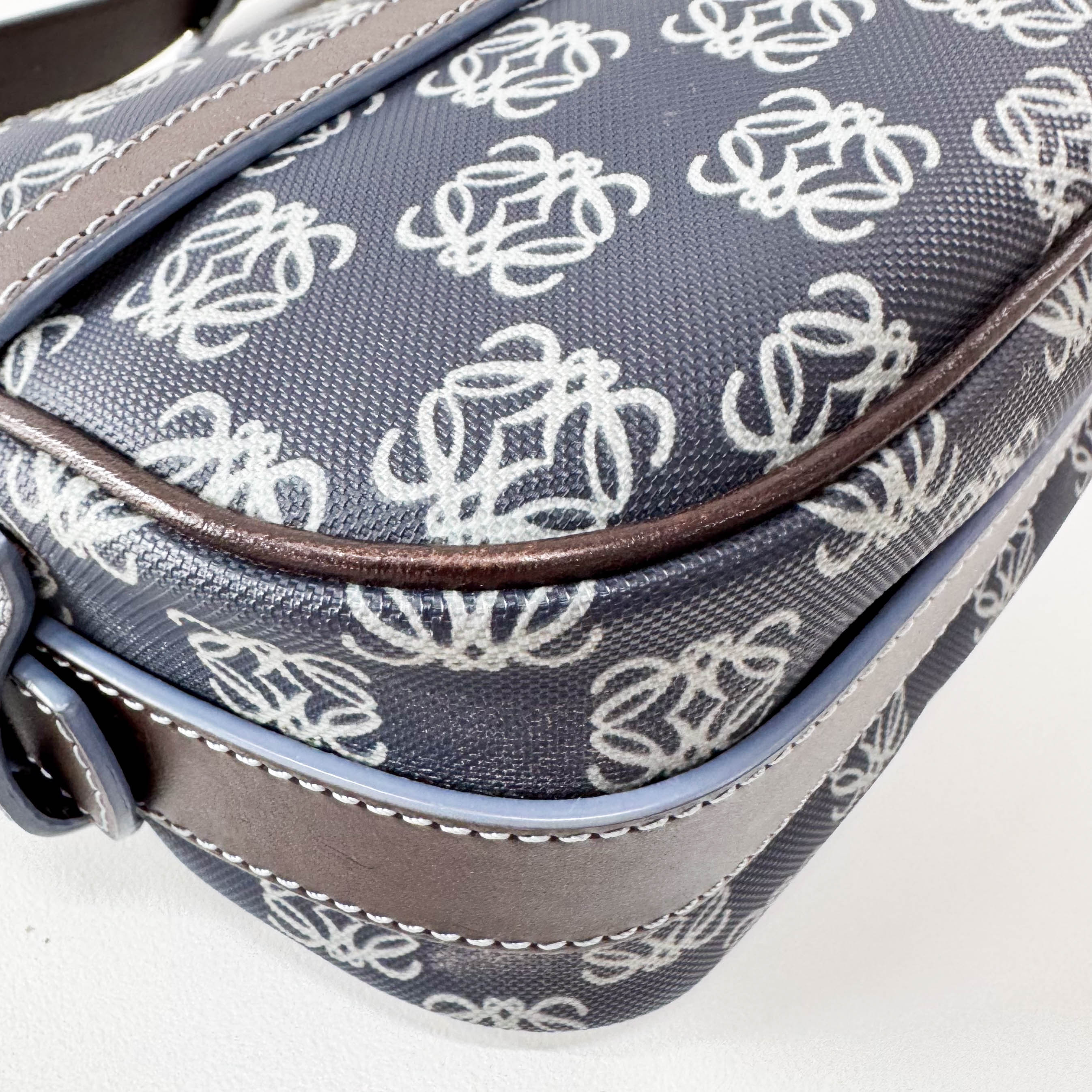 Anagram Navy Coated Canvas Shoulder Bag