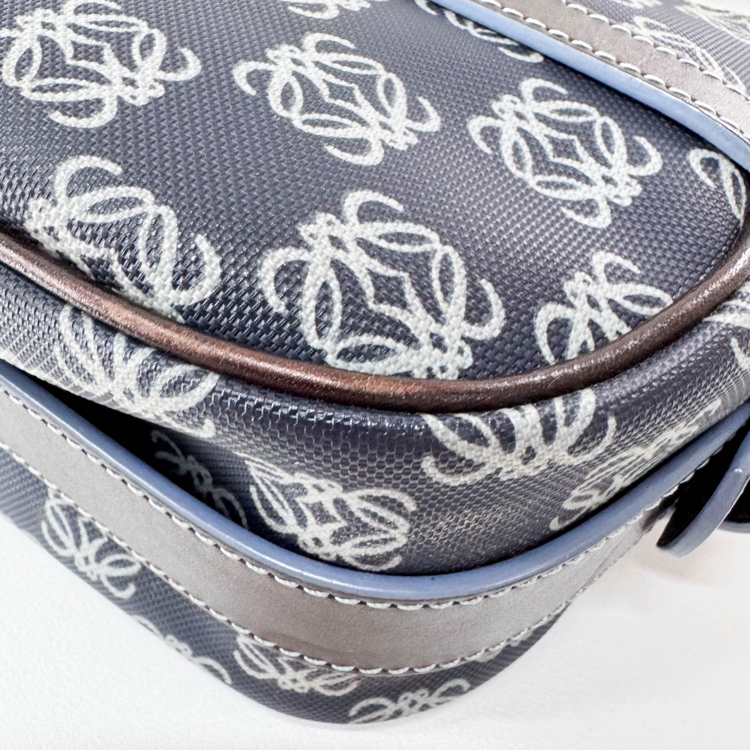 Anagram Navy Coated Canvas Shoulder Bag