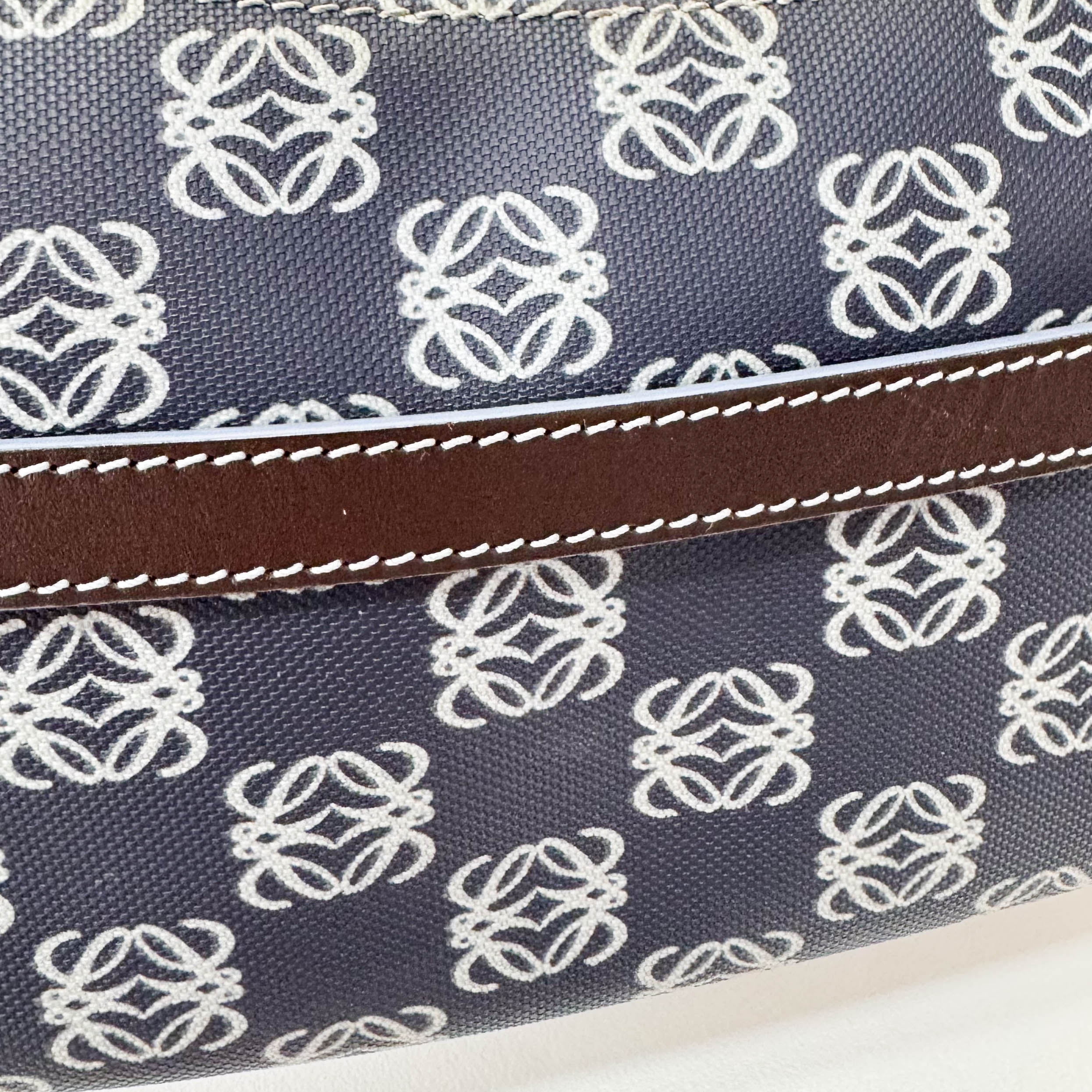 Anagram Navy Coated Canvas Shoulder Bag