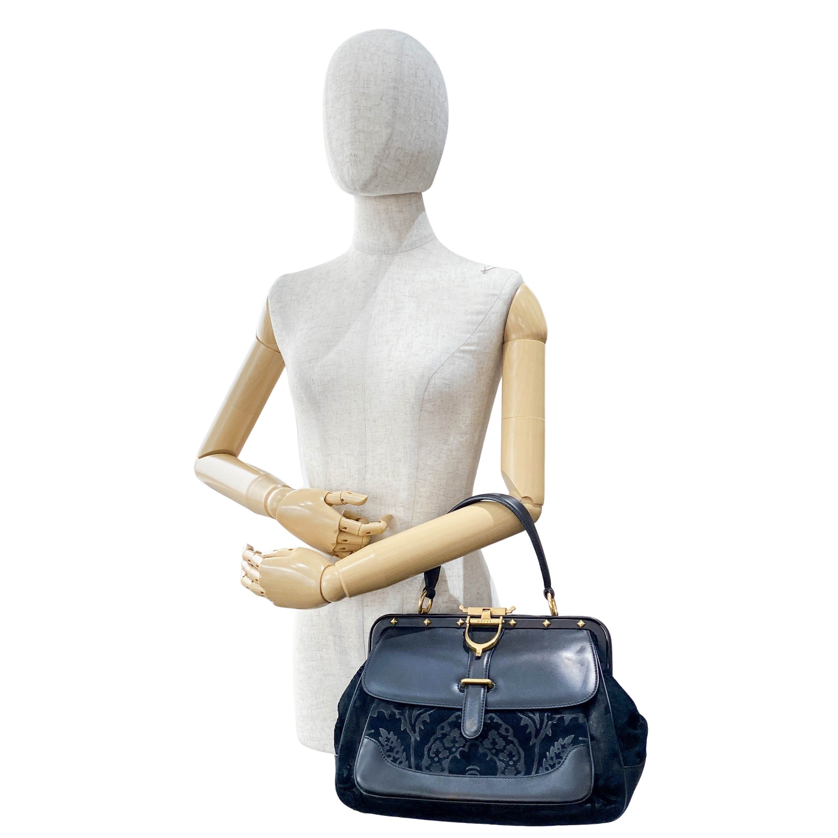 Black Floral Suede/Leather Handbag