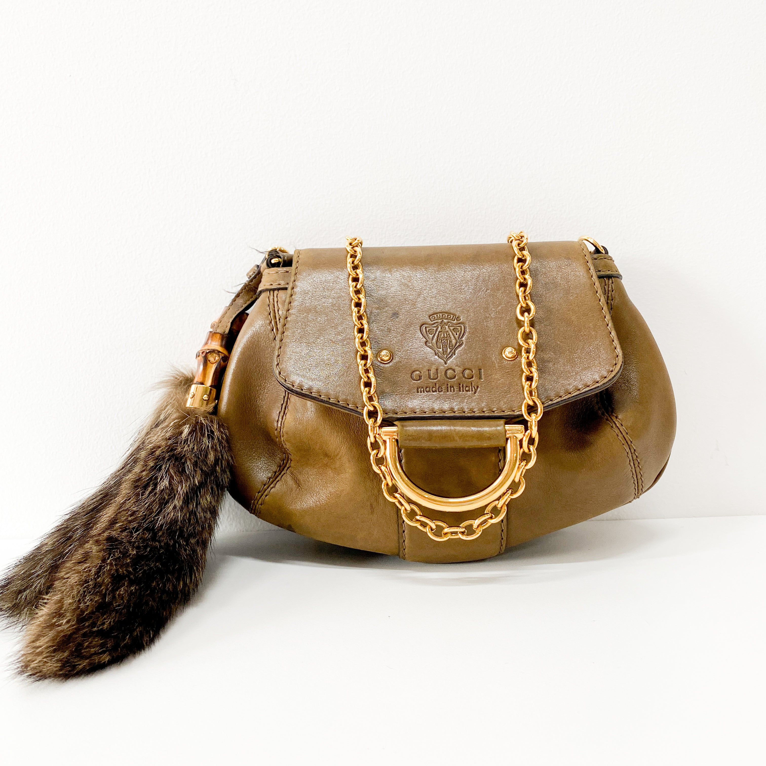 Bamboo and Chain Shoulder Bag with Fur Details