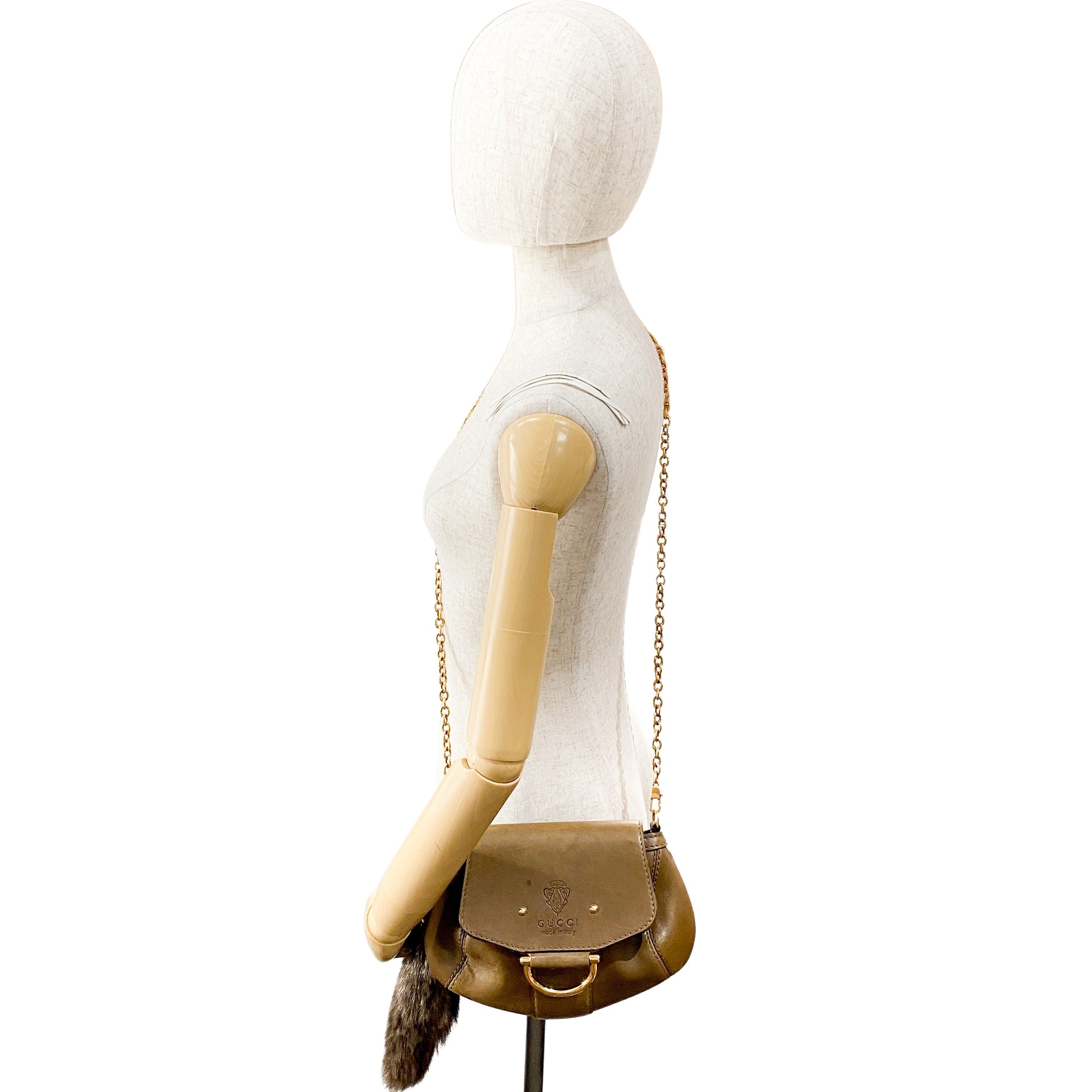 Bamboo and Chain Shoulder Bag with Fur Details