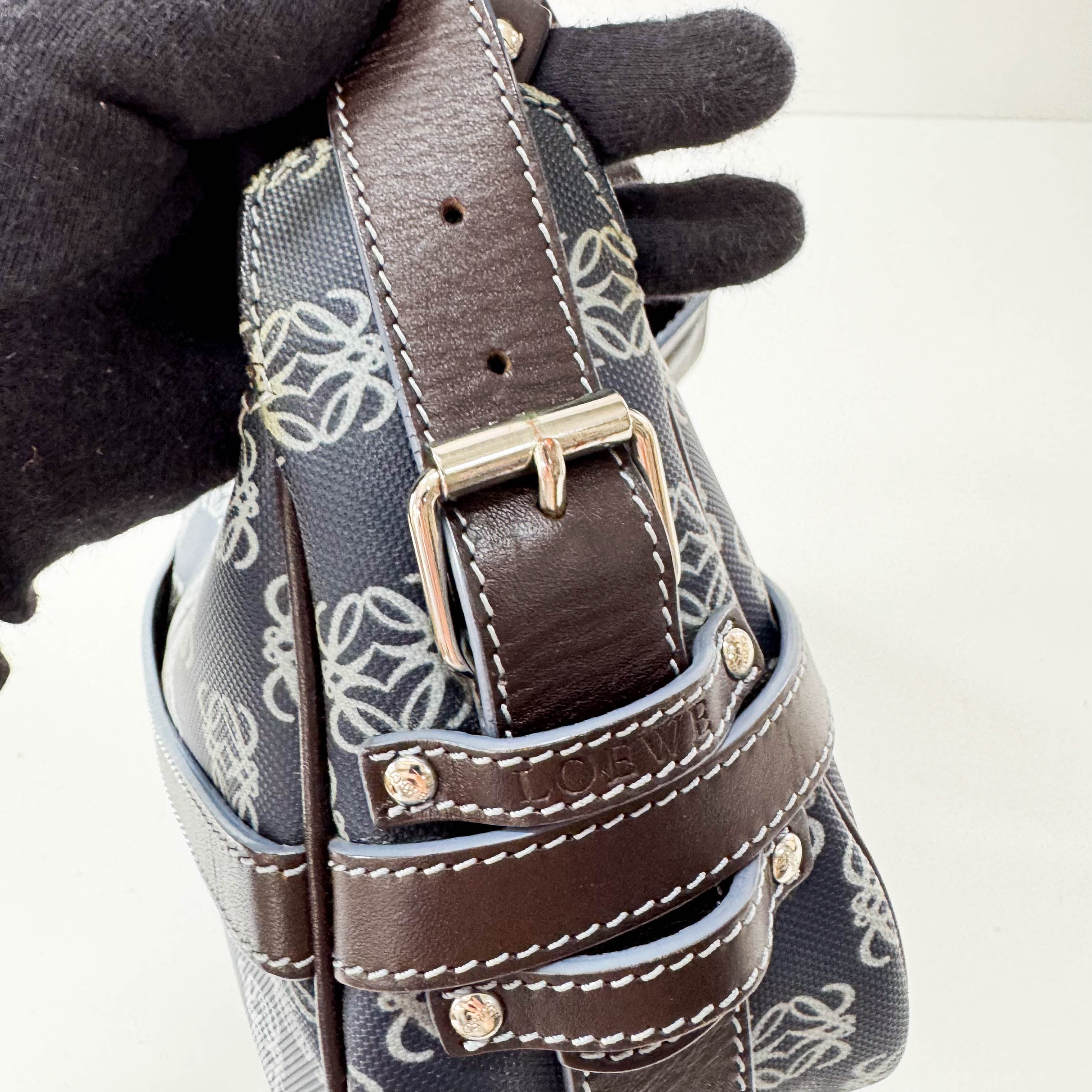 Anagram Navy Coated Canvas Shoulder Bag