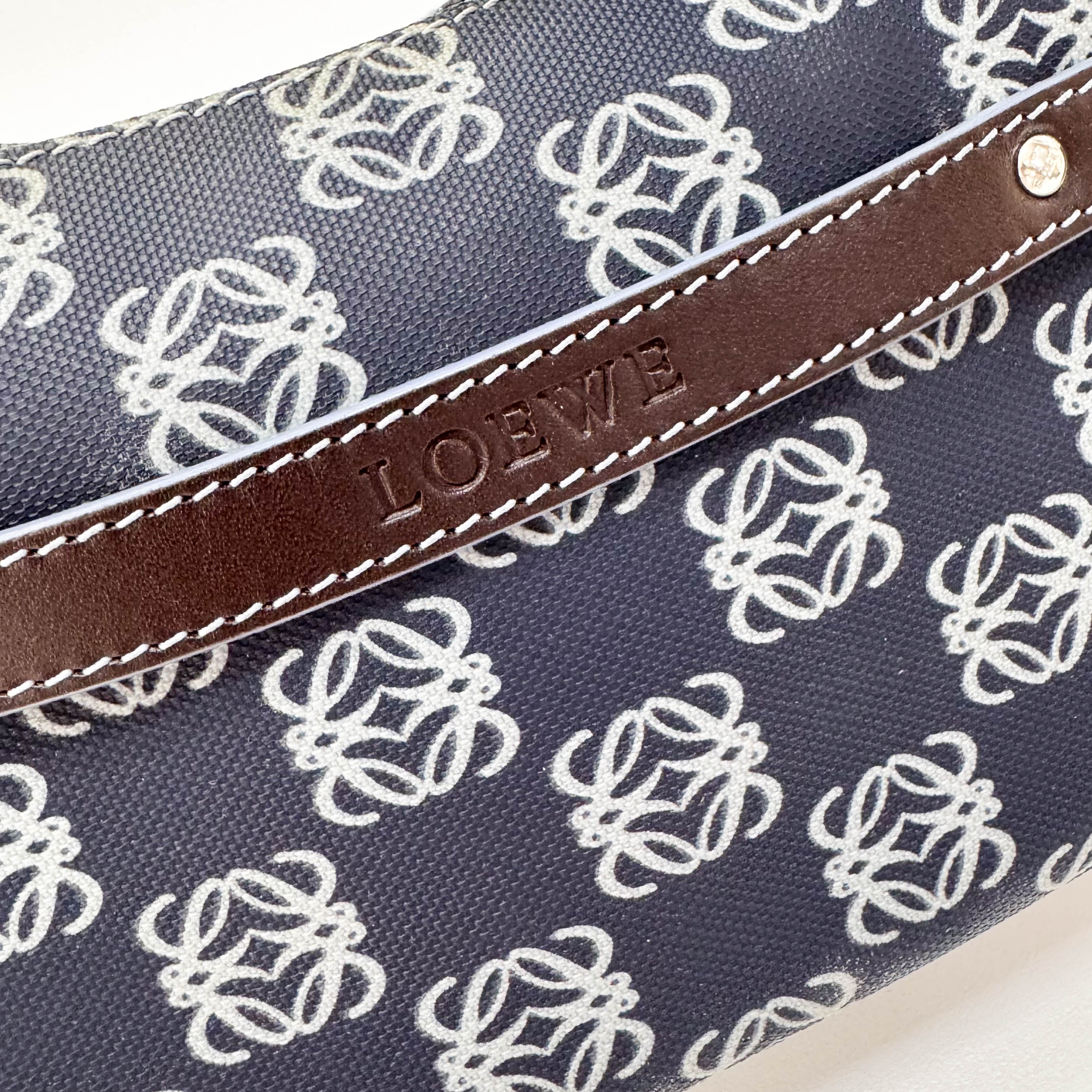 Anagram Navy Coated Canvas Shoulder Bag