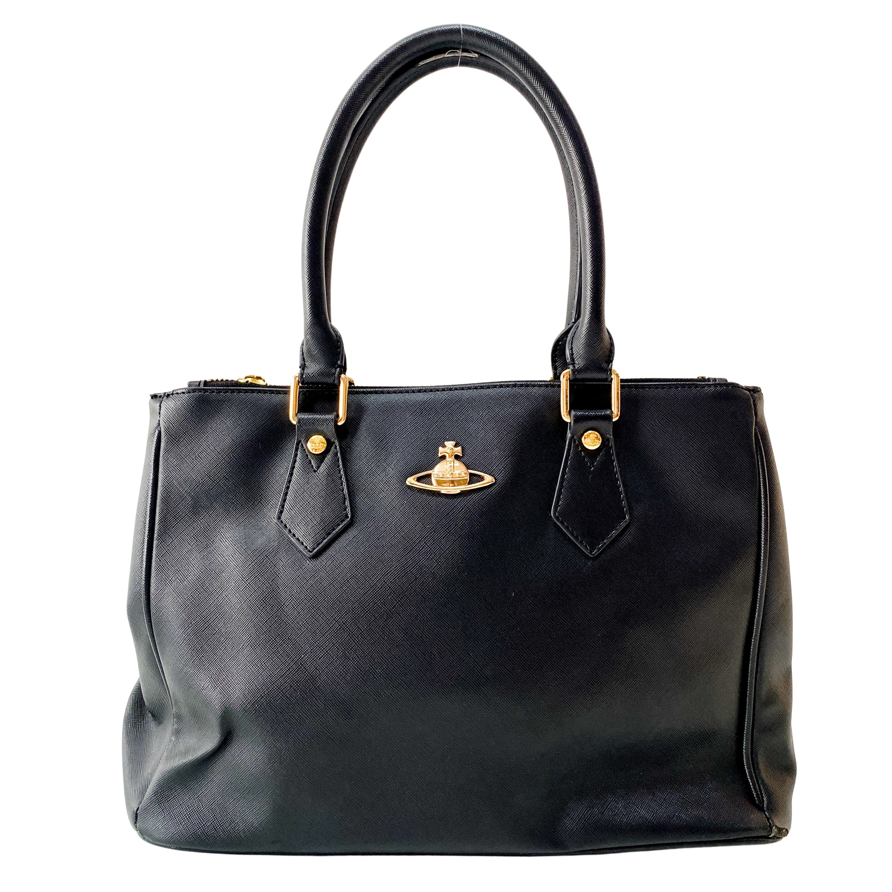 Black Leather Handle Bag