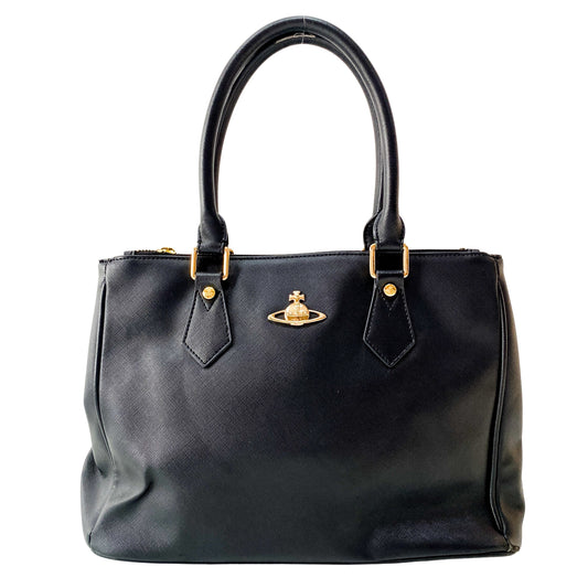 Black Leather Handle Bag