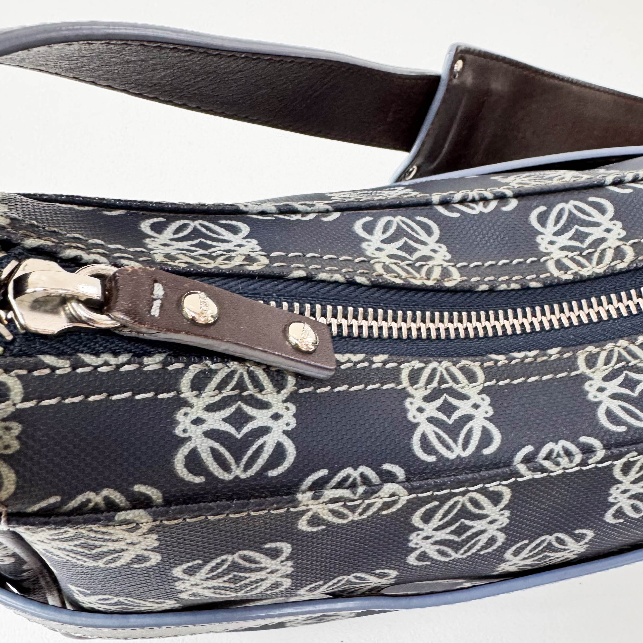 Anagram Navy Coated Canvas Shoulder Bag