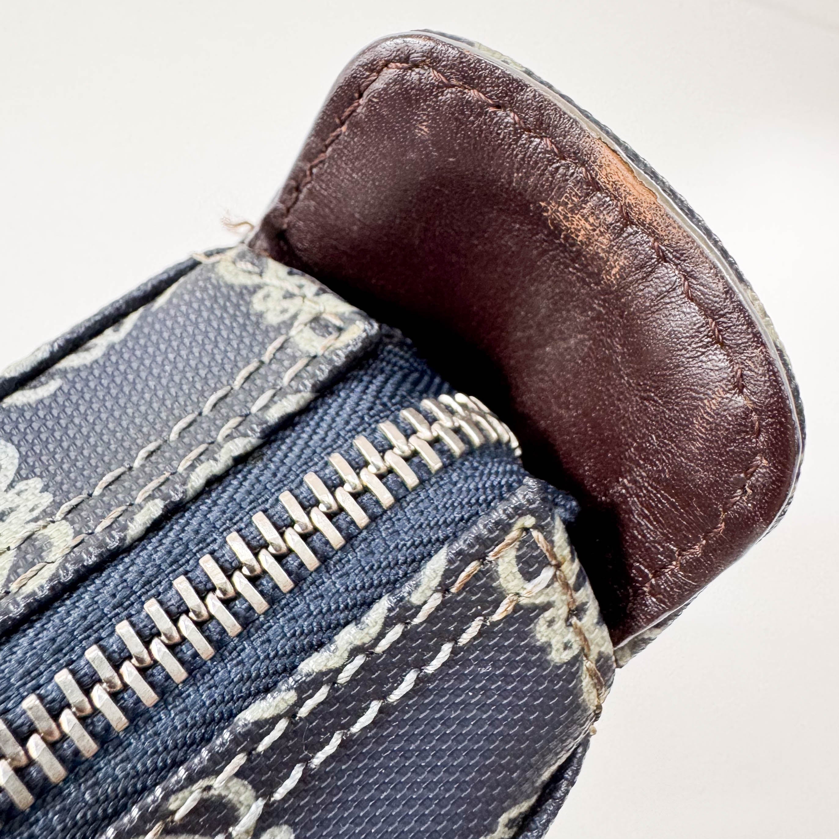 Anagram Navy Coated Canvas Shoulder Bag