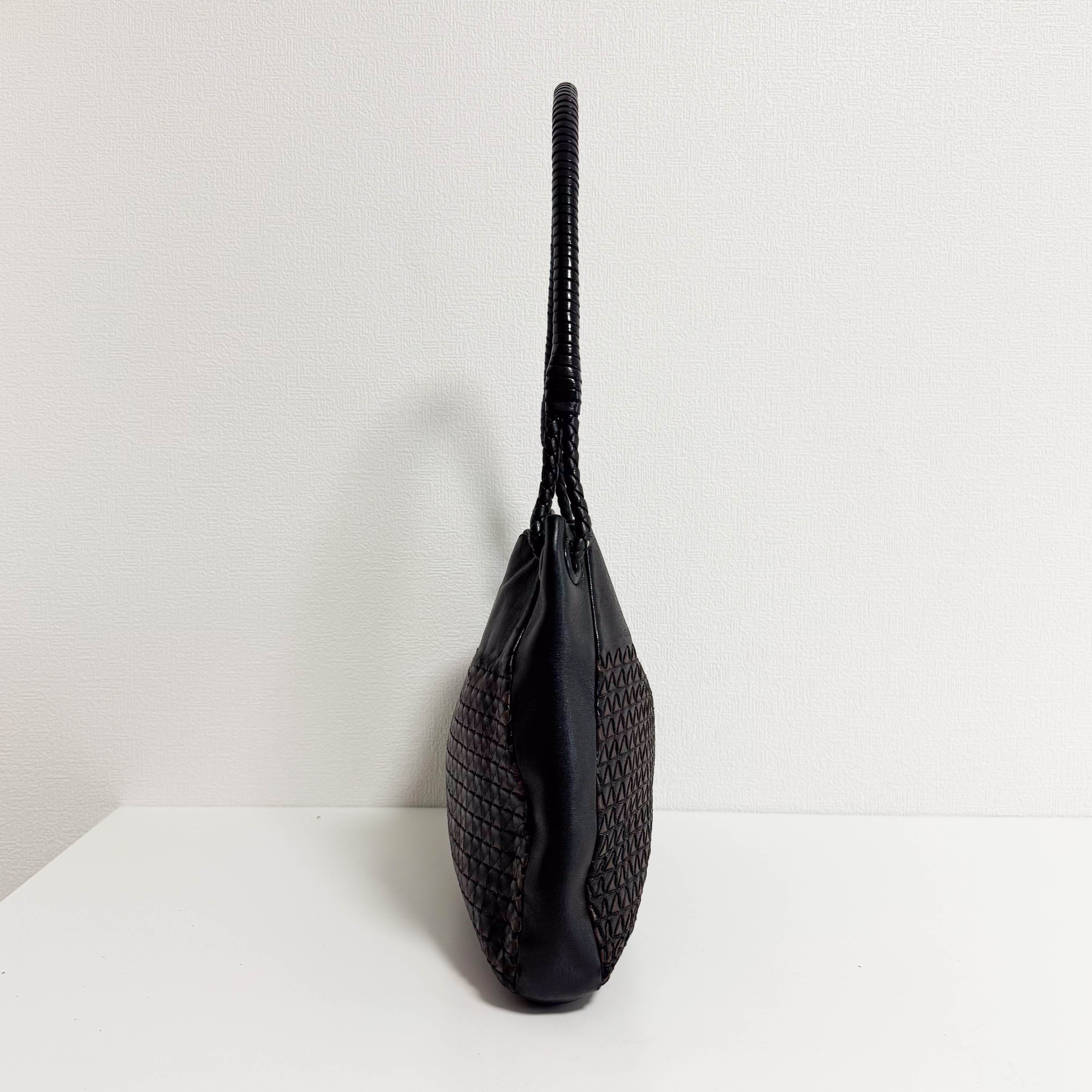 Intrecciato Black and Brown Leather Shoulder Bag