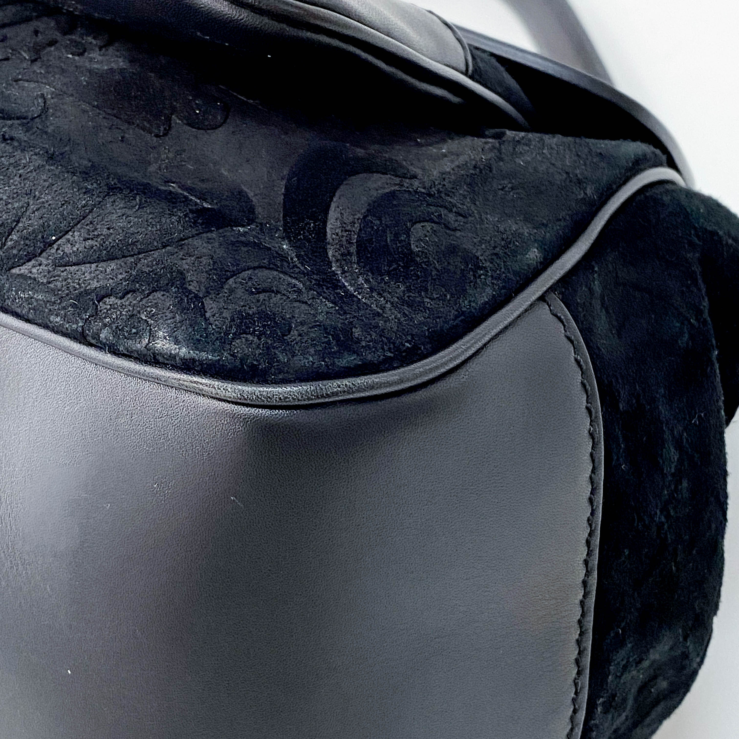 Black Floral Suede/Leather Handbag