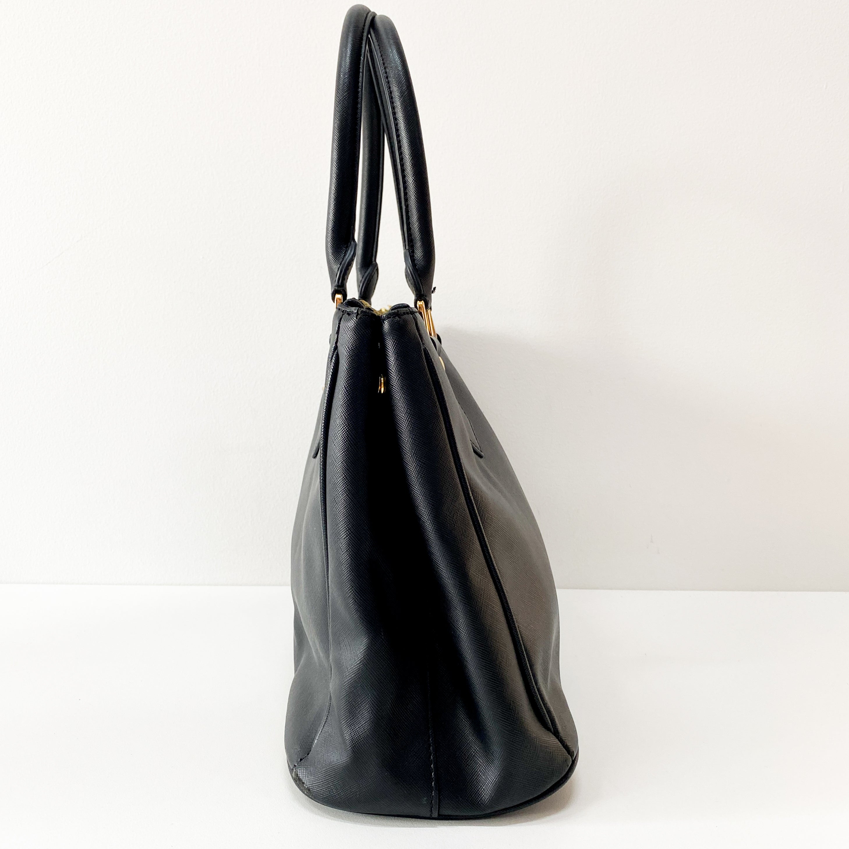 Black Leather Handle Bag