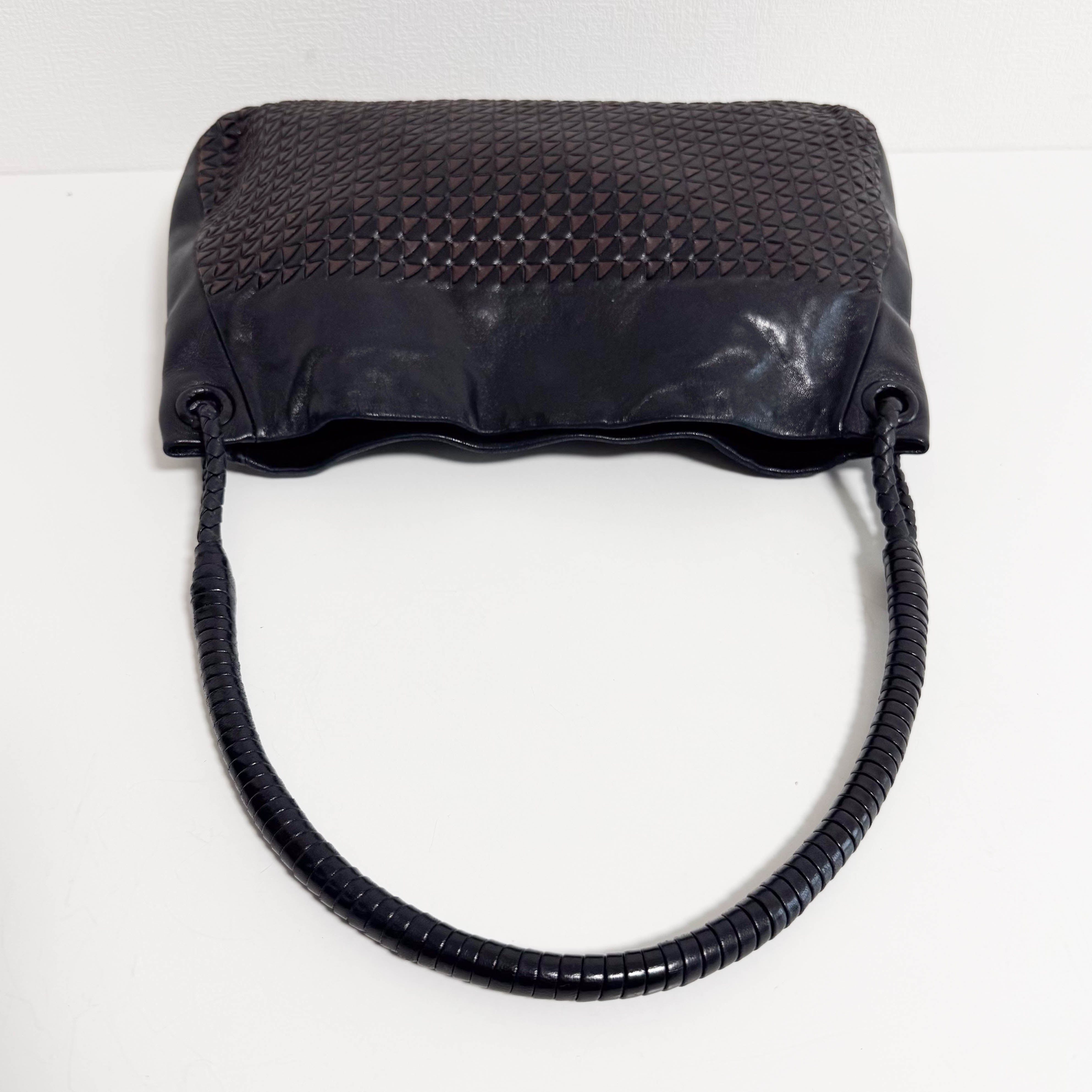 Intrecciato Black and Brown Leather Shoulder Bag