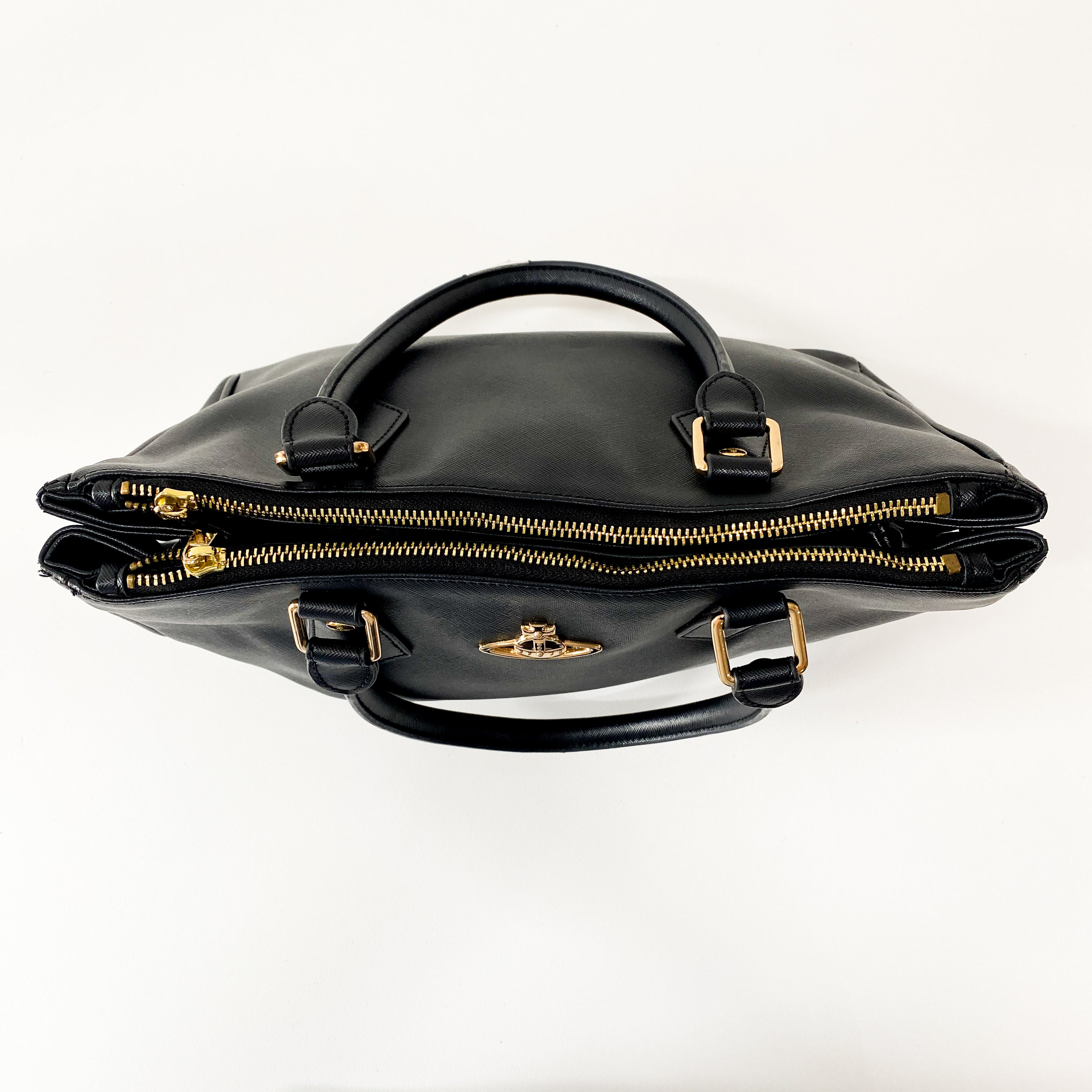 Black Leather Handle Bag