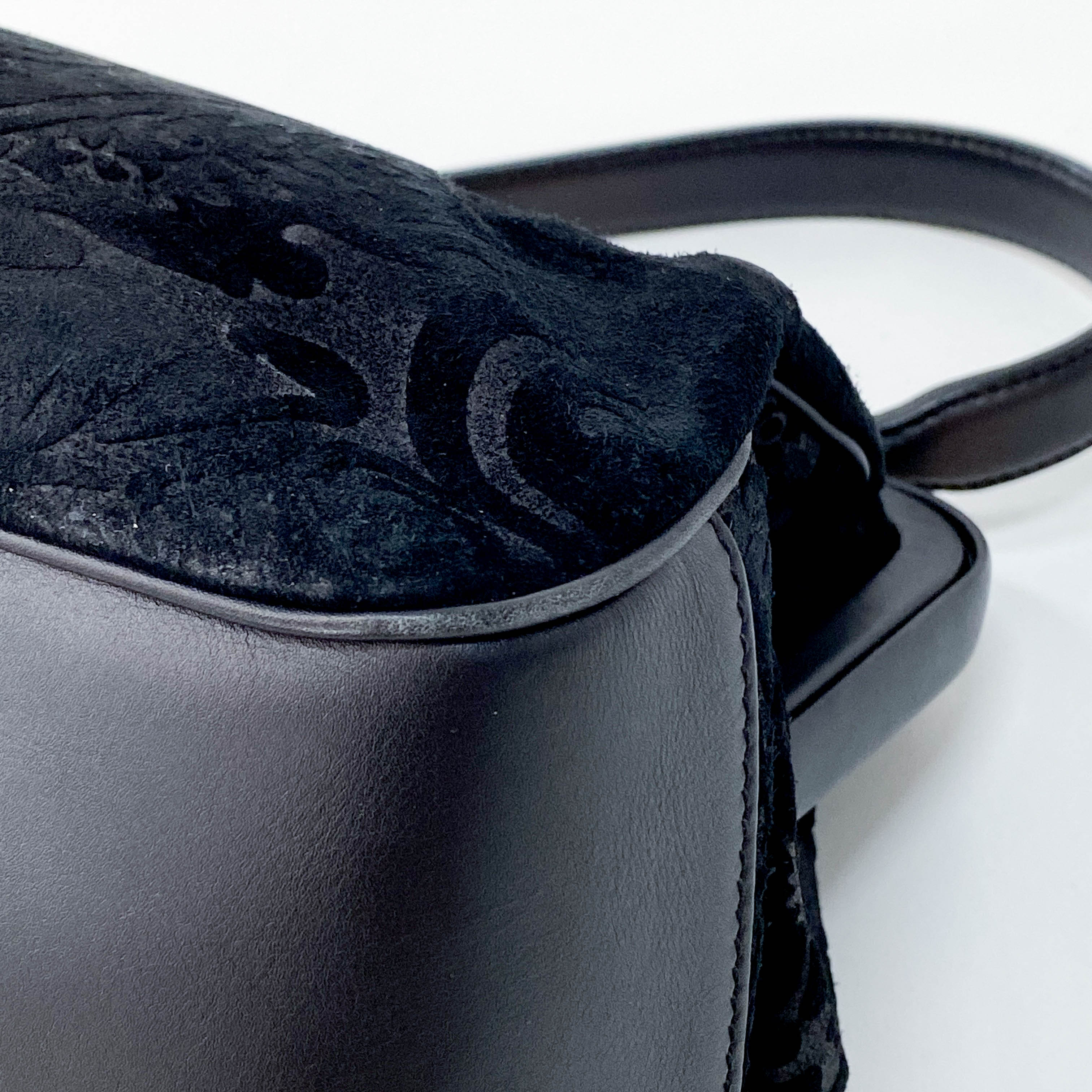 Black Floral Suede/Leather Handbag