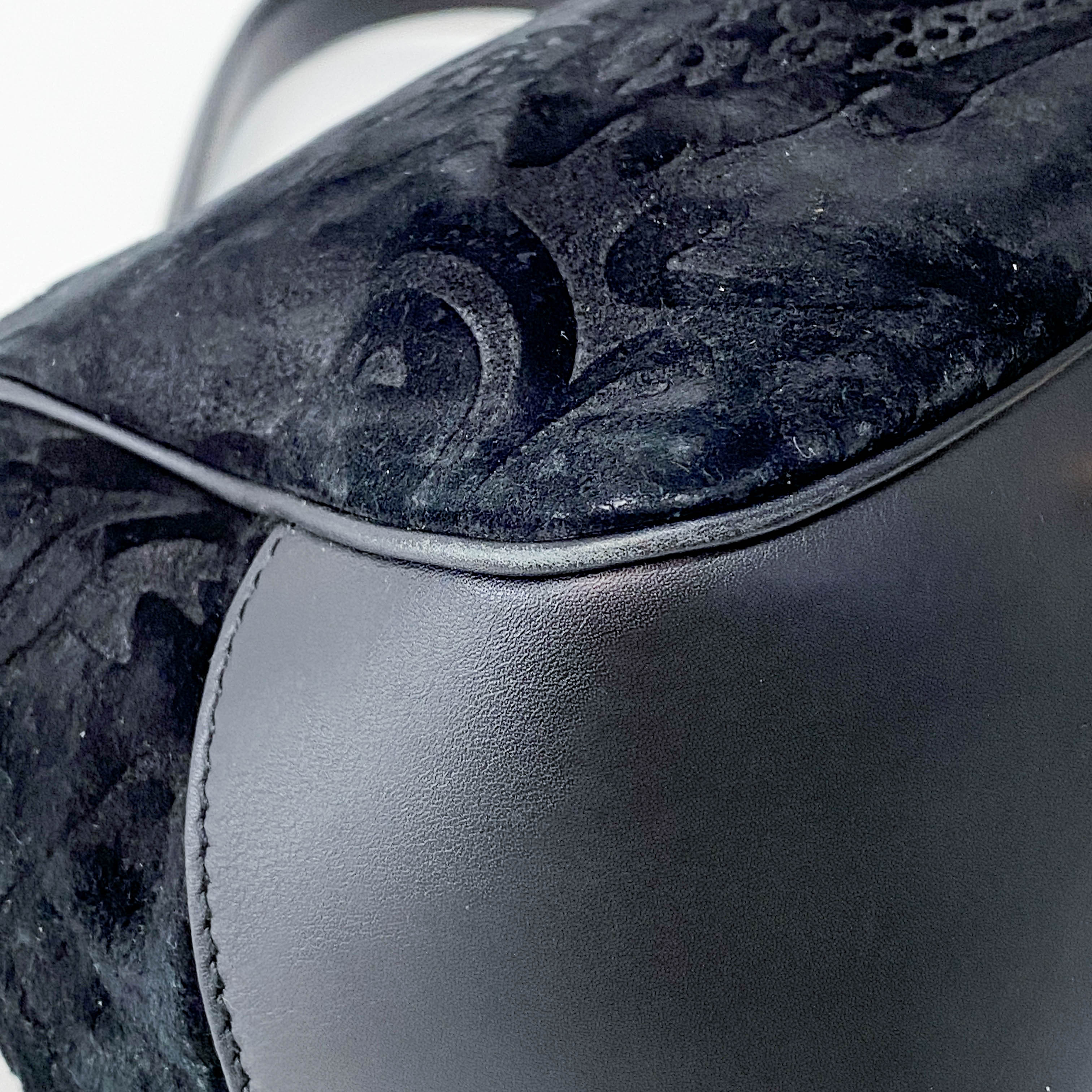 Black Floral Suede/Leather Handbag