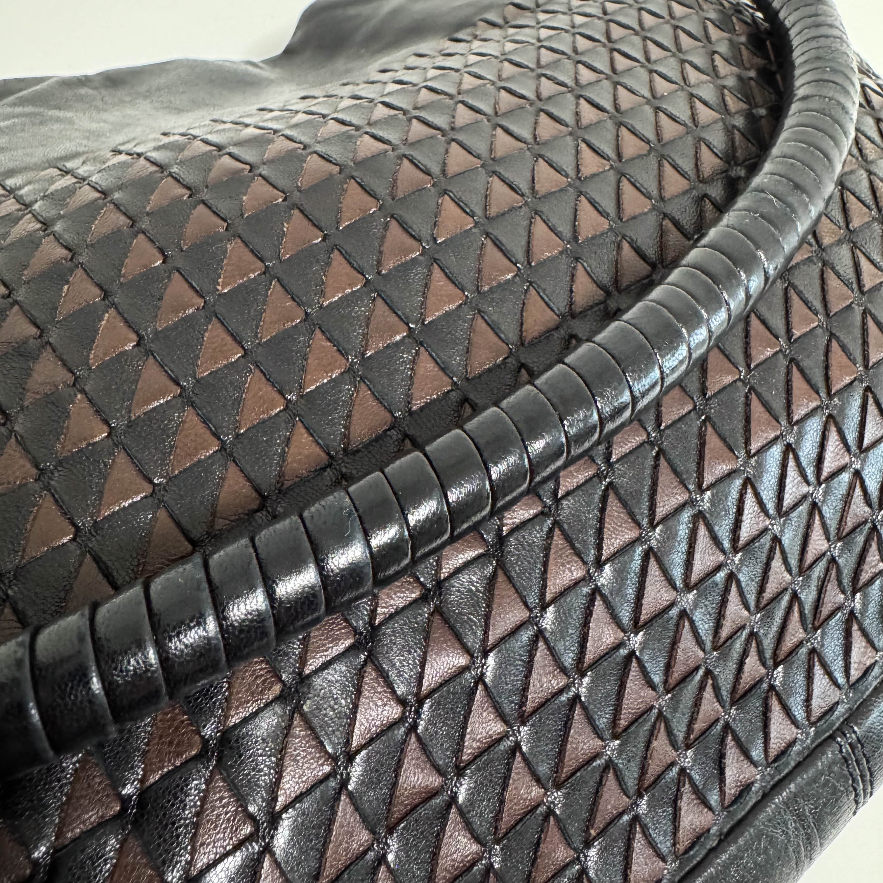 Intrecciato Black and Brown Leather Shoulder Bag