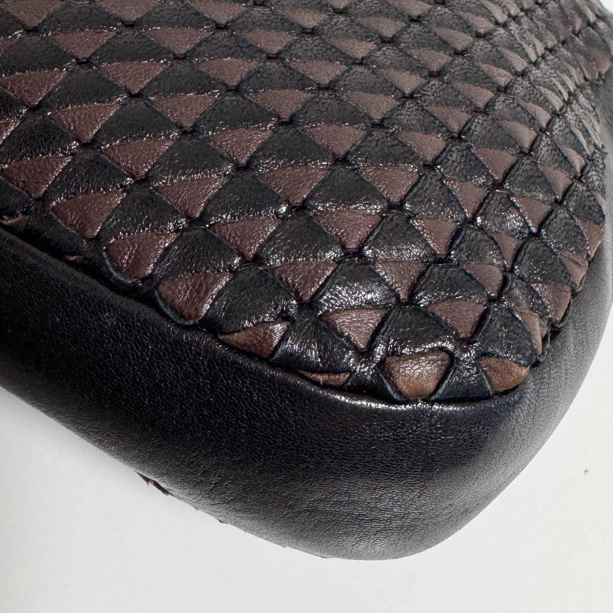 Intrecciato Black and Brown Leather Shoulder Bag