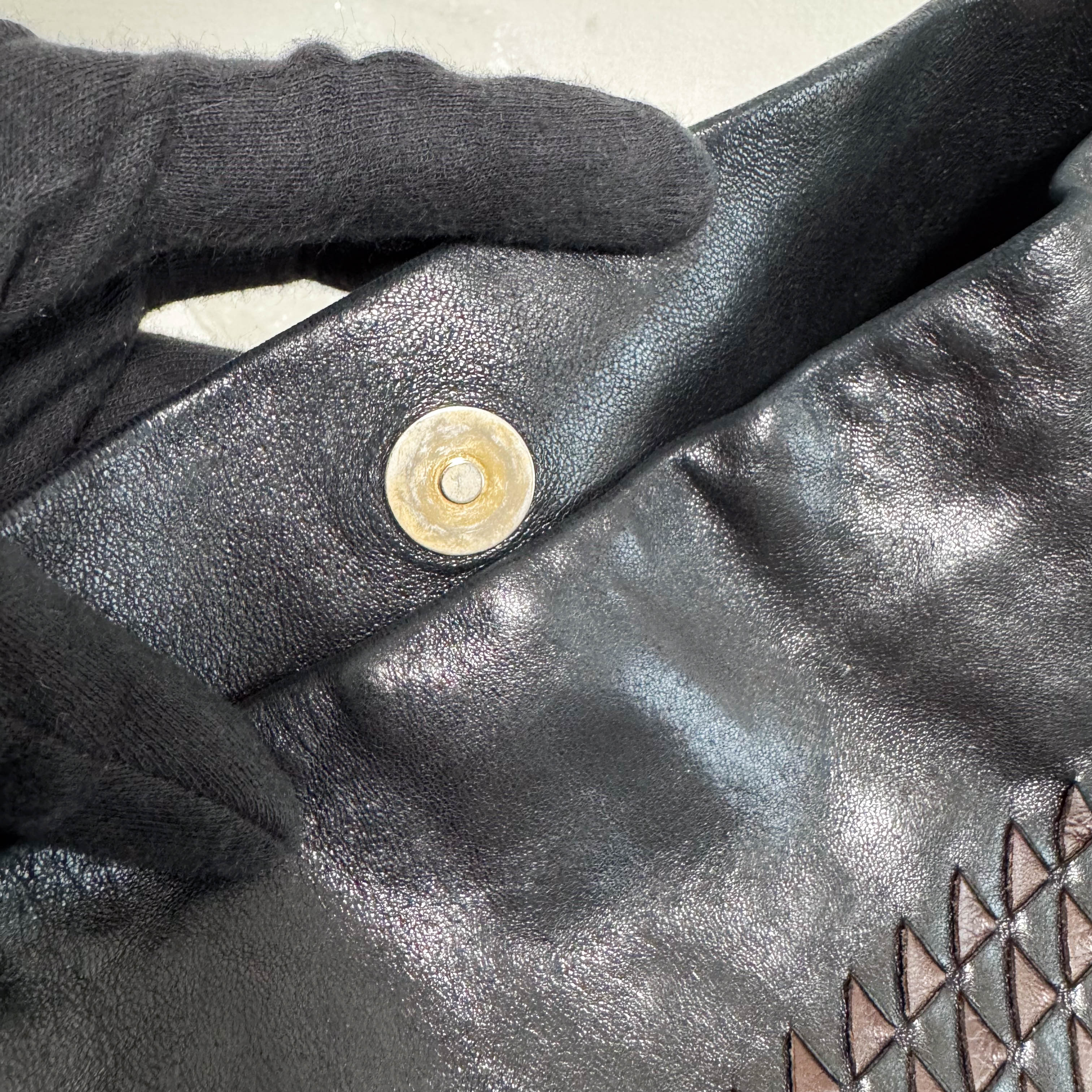 Intrecciato Black and Brown Leather Shoulder Bag