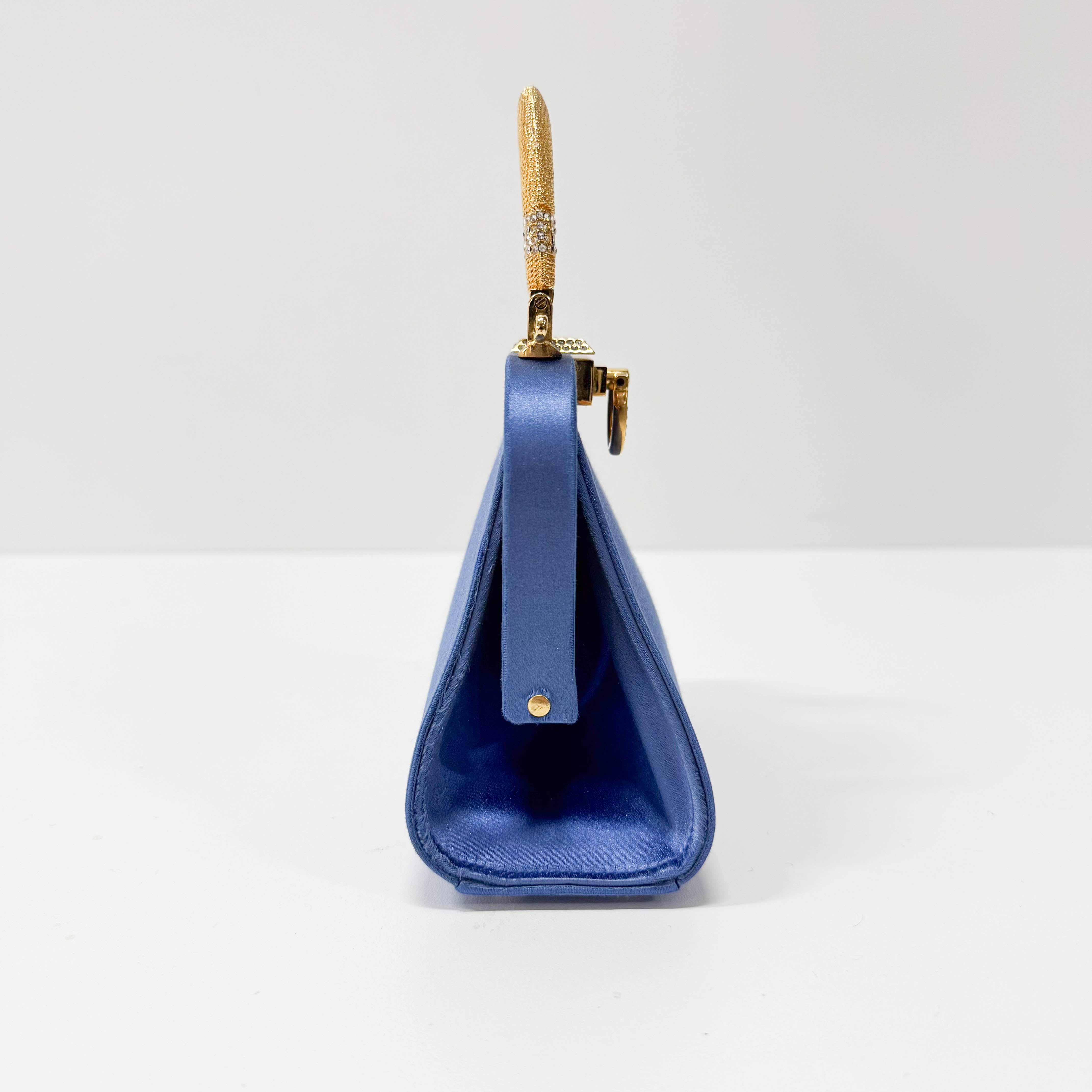 Mini Blue Satin Rhinestone Two Way Bag