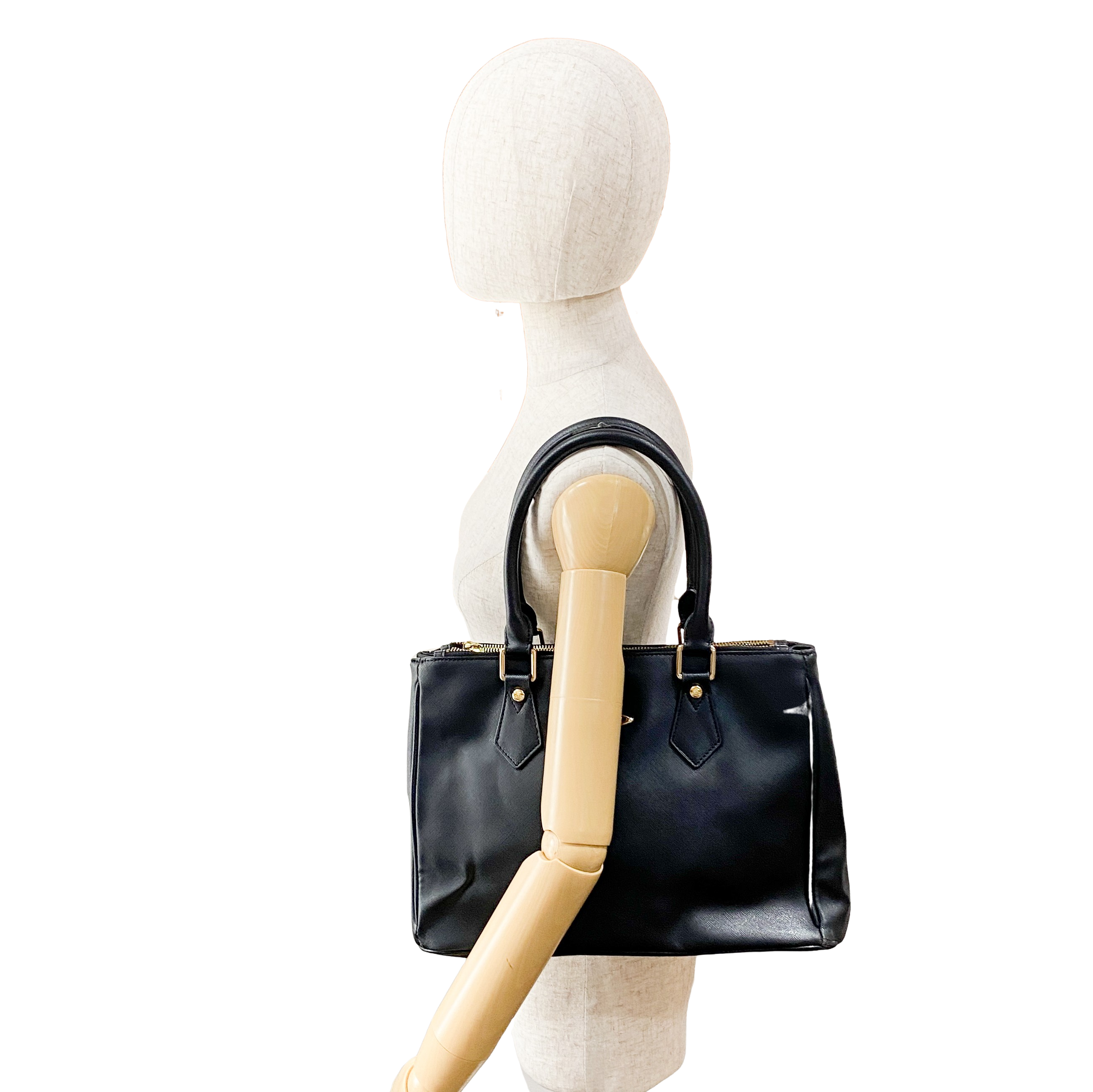 Black Leather Handle Bag