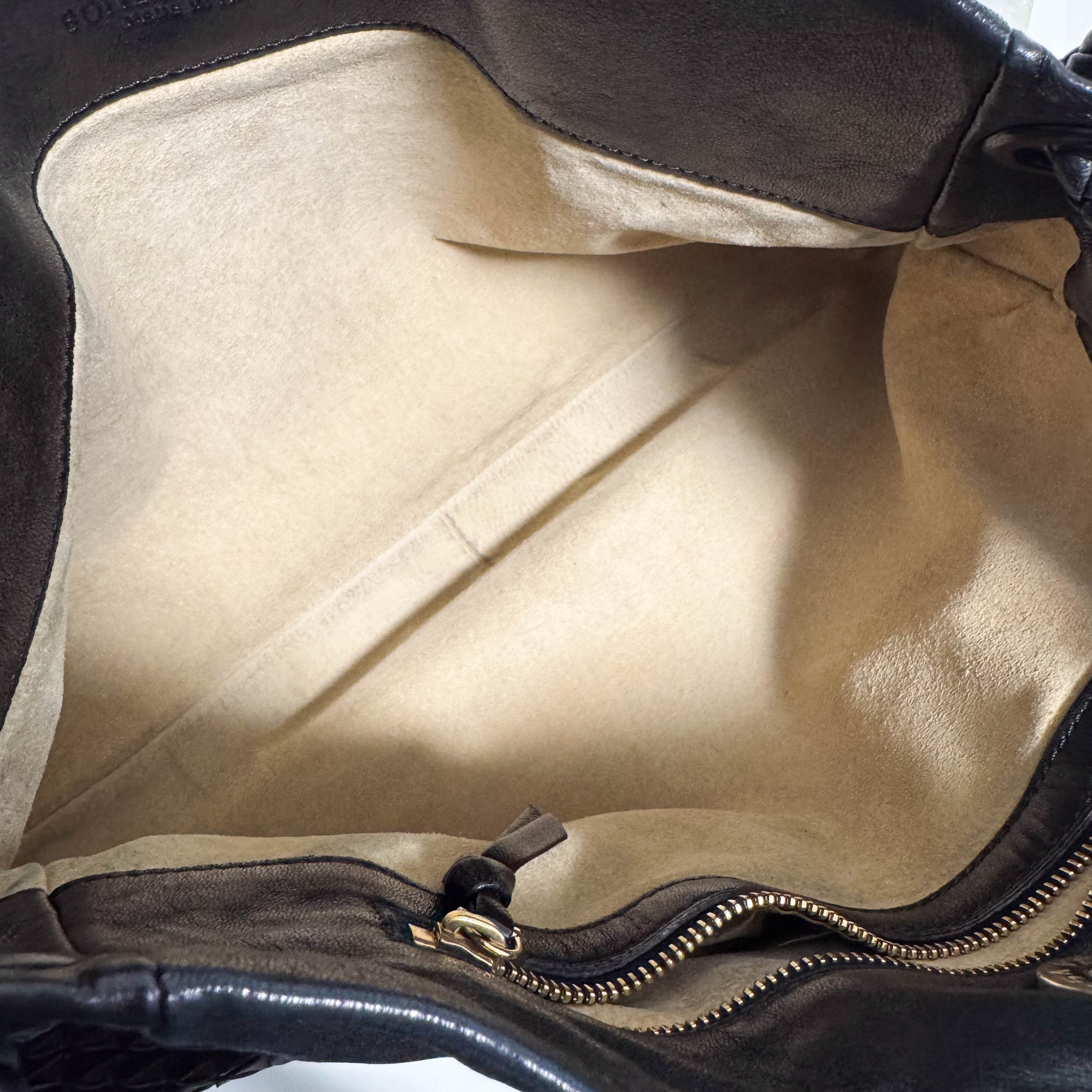 Intrecciato Black and Brown Leather Shoulder Bag