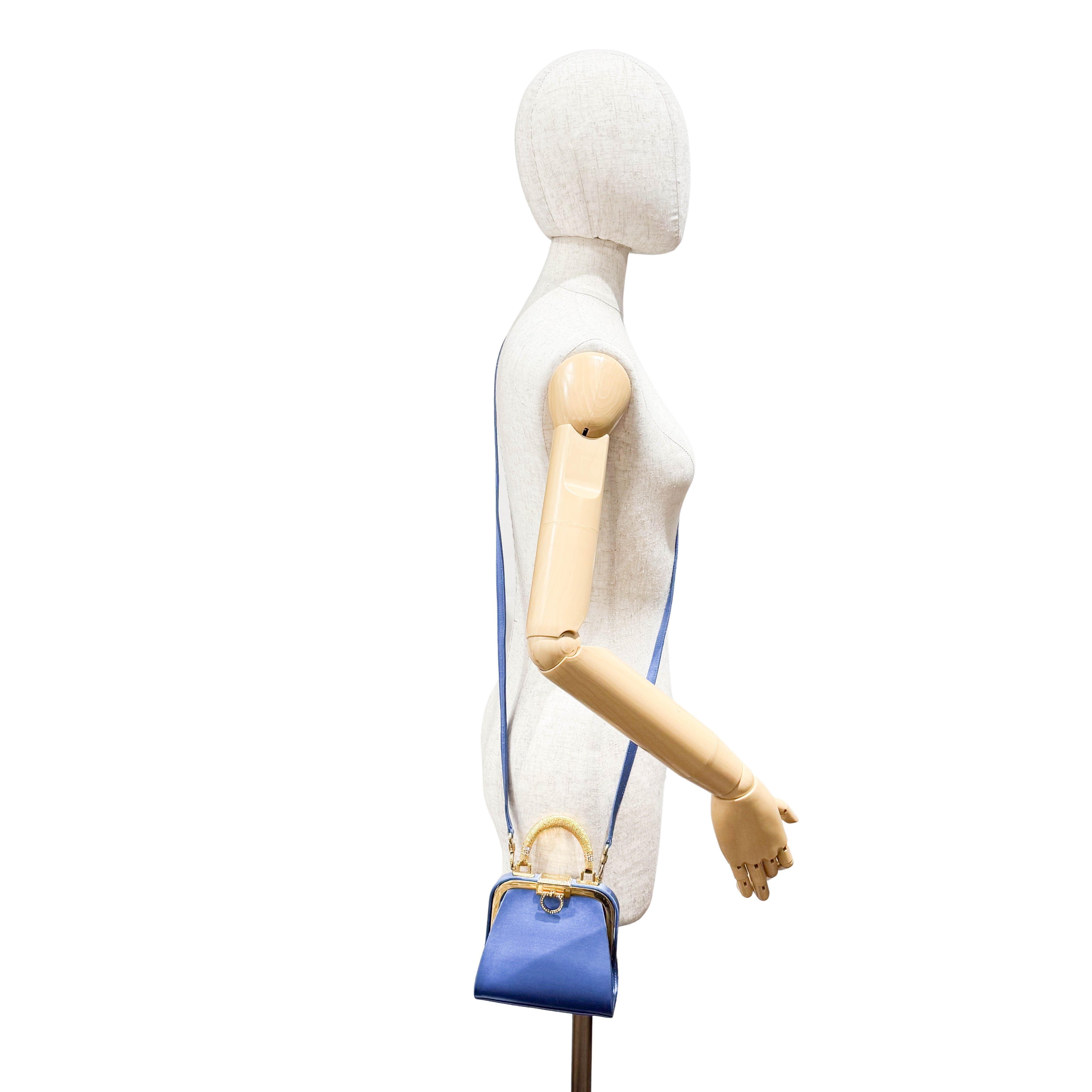 Mini Blue Satin Rhinestone Two Way Bag