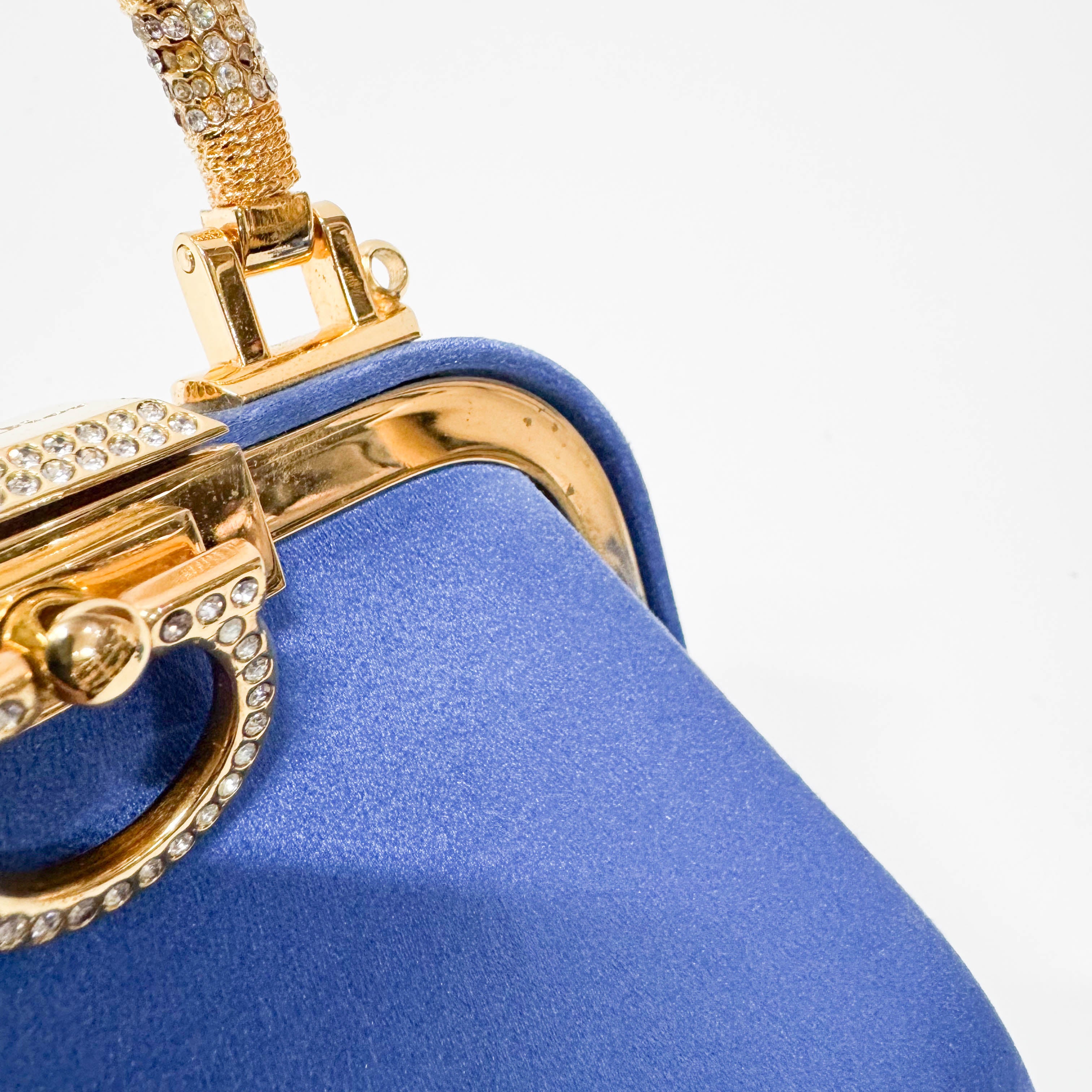 Mini Blue Satin Rhinestone Two Way Bag