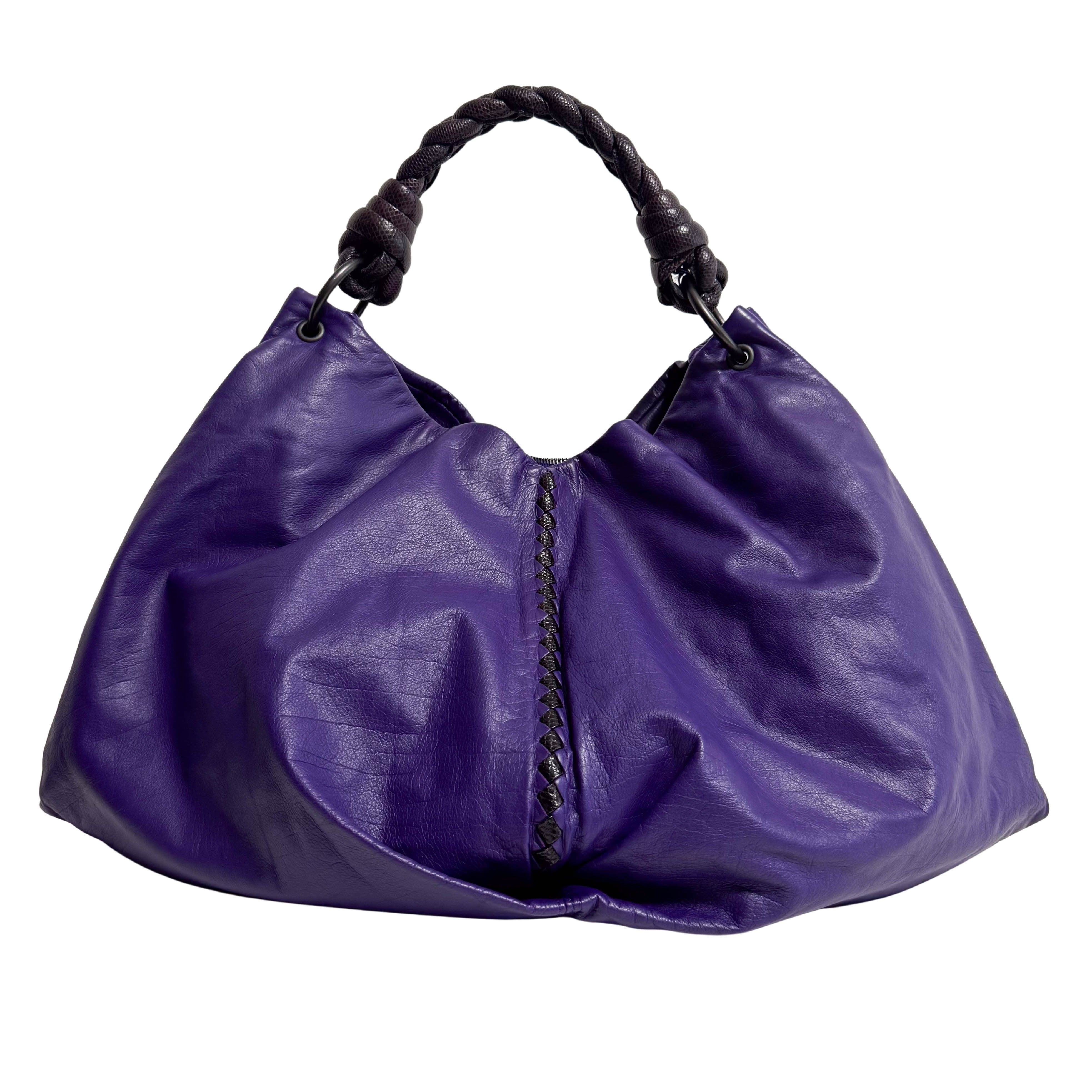 Hobo Shoulder Bag Aubergine Leather
