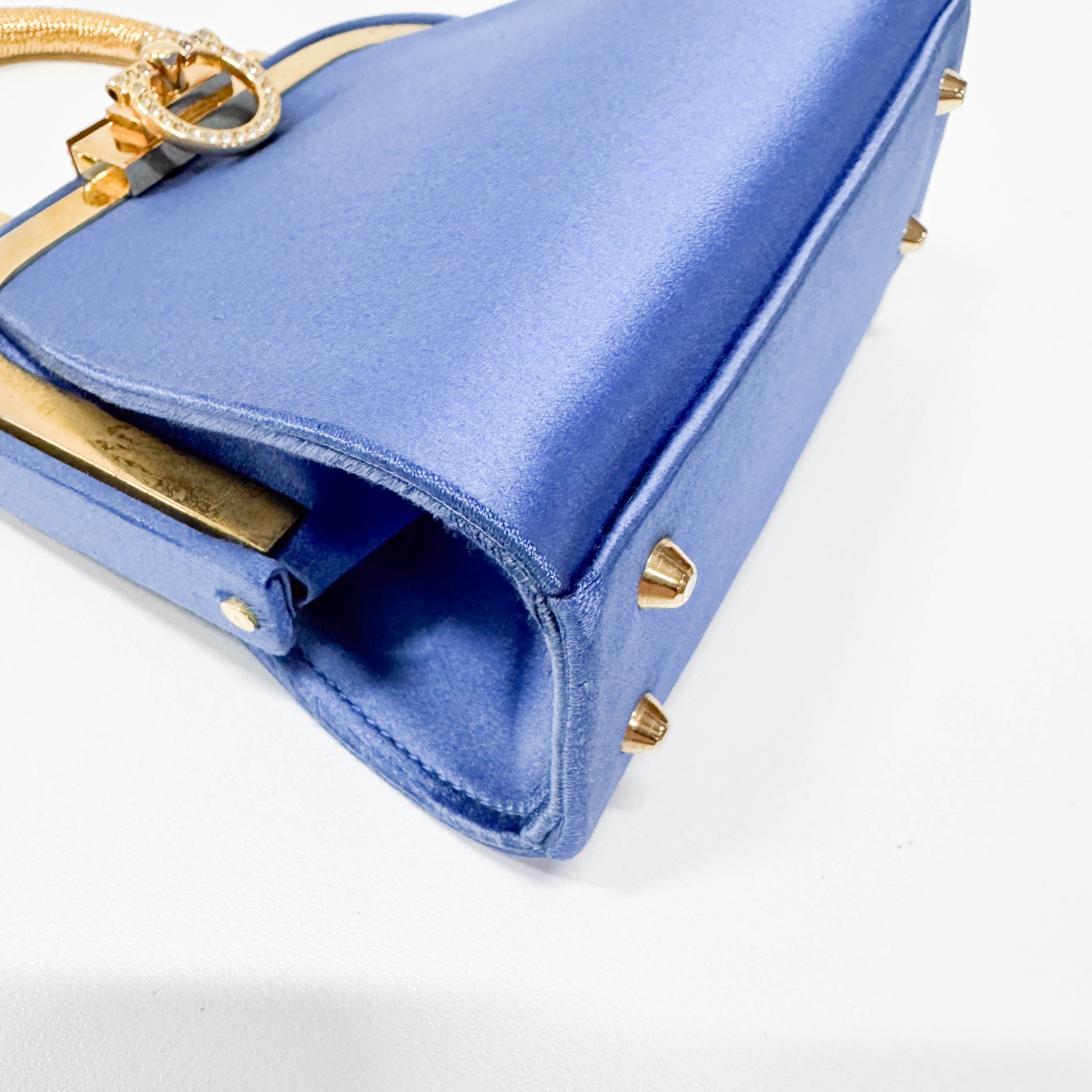 Mini Blue Satin Rhinestone Two Way Bag