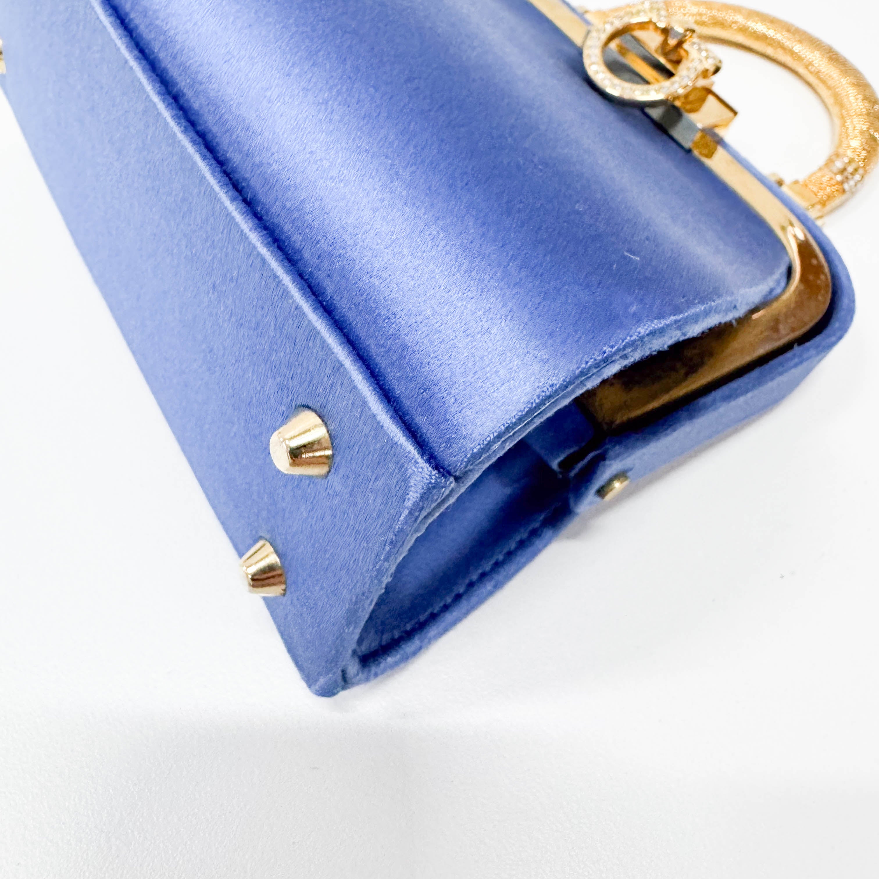 Mini Blue Satin Rhinestone Two Way Bag