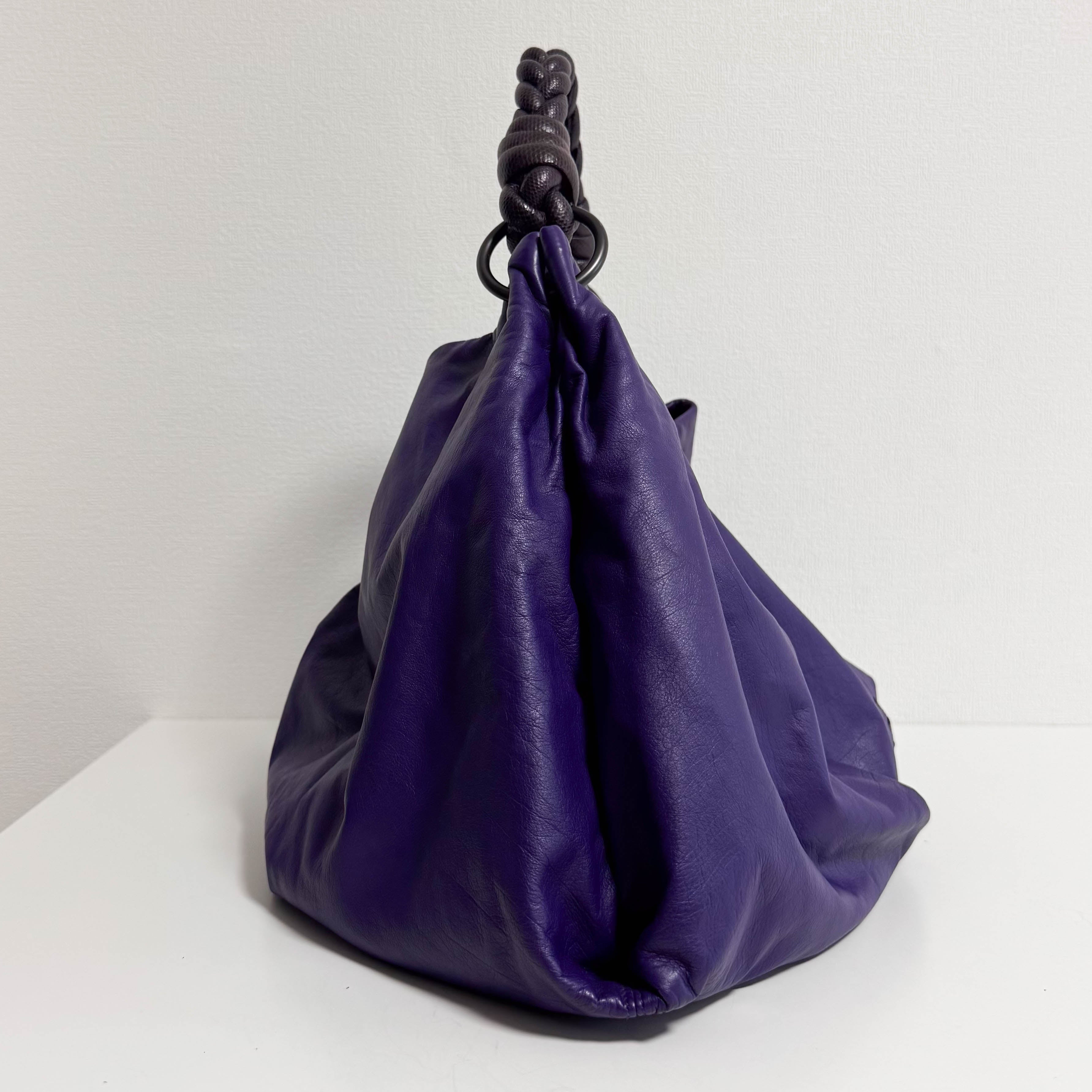 Hobo Shoulder Bag Aubergine Leather