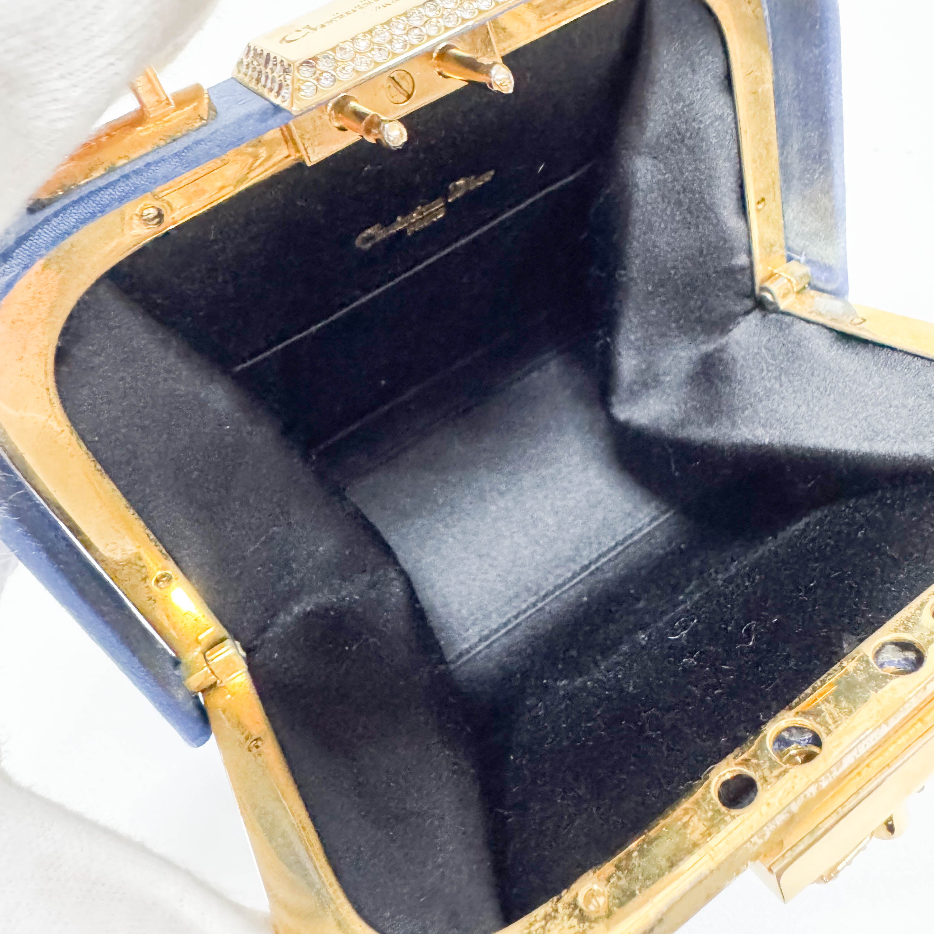 Mini Blue Satin Rhinestone Two Way Bag