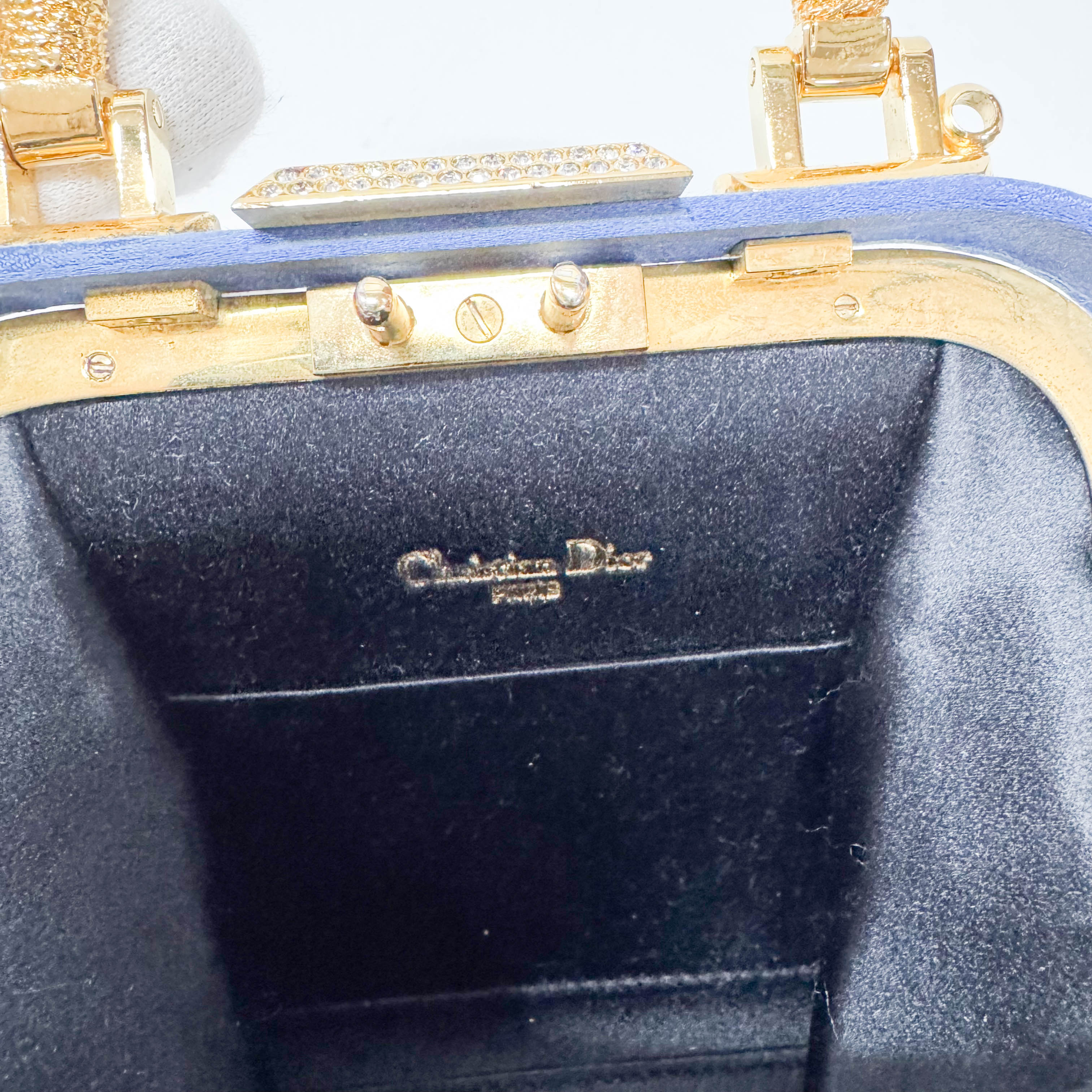 Mini Blue Satin Rhinestone Two Way Bag