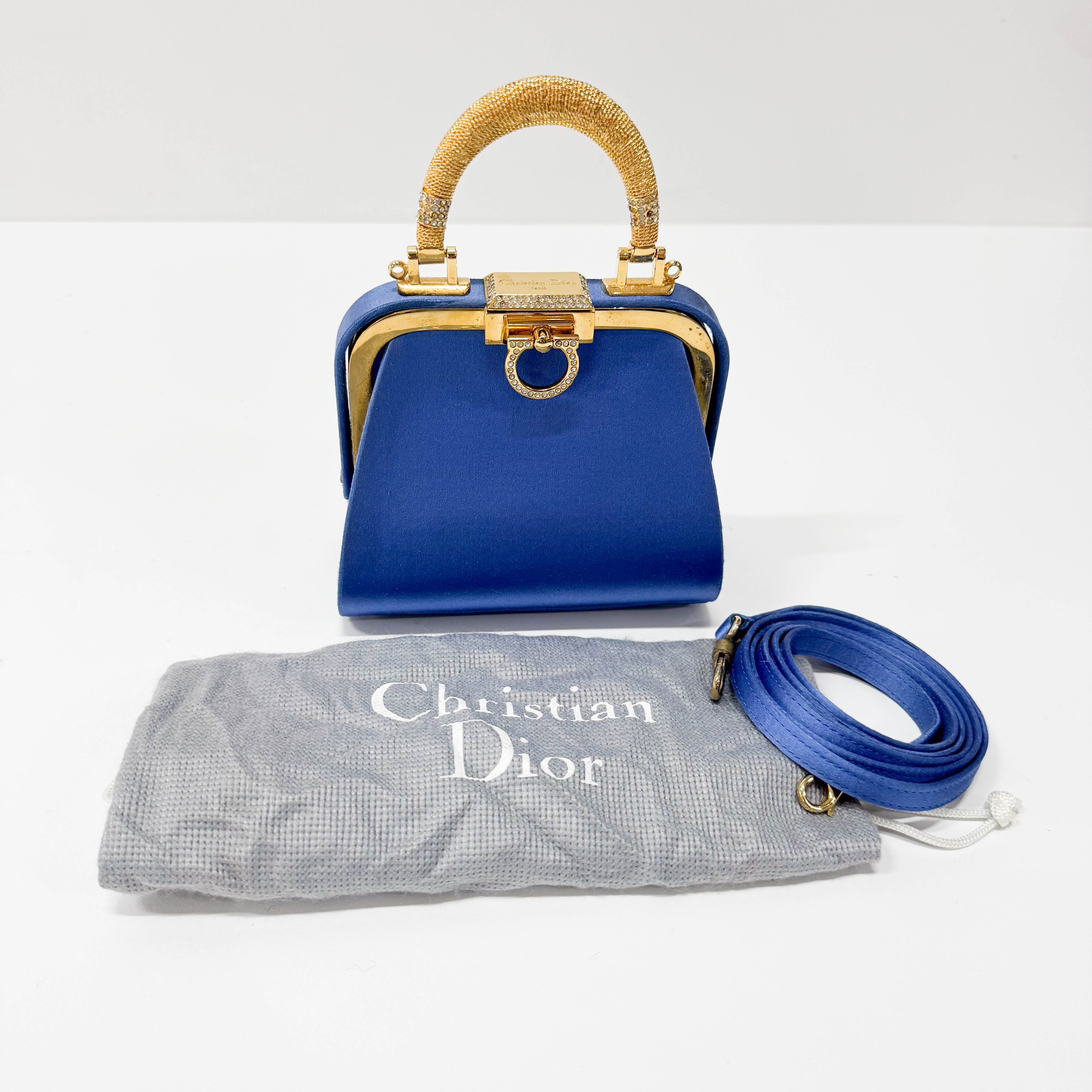 Mini Blue Satin Rhinestone Two Way Bag