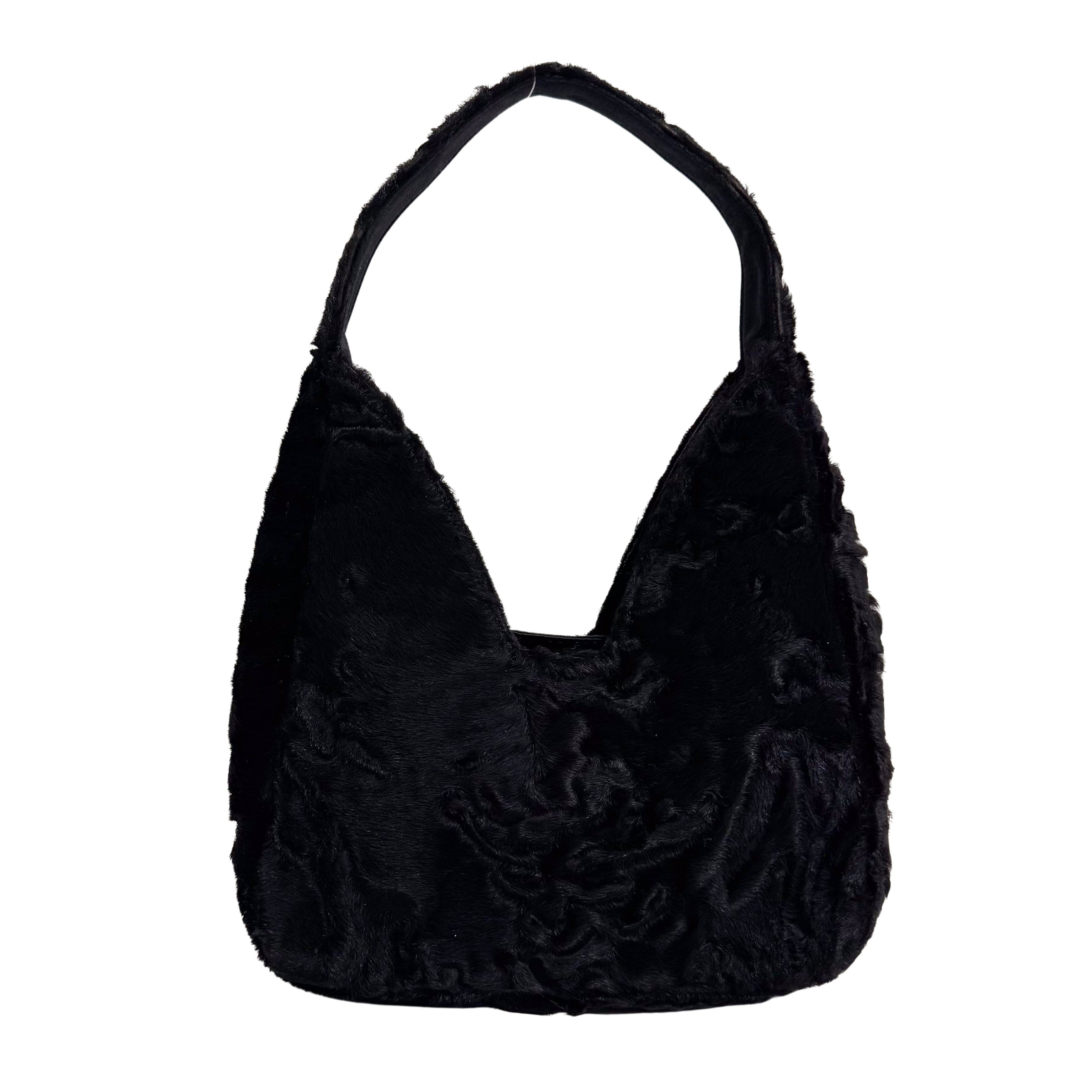 Black Fur Handle Bag