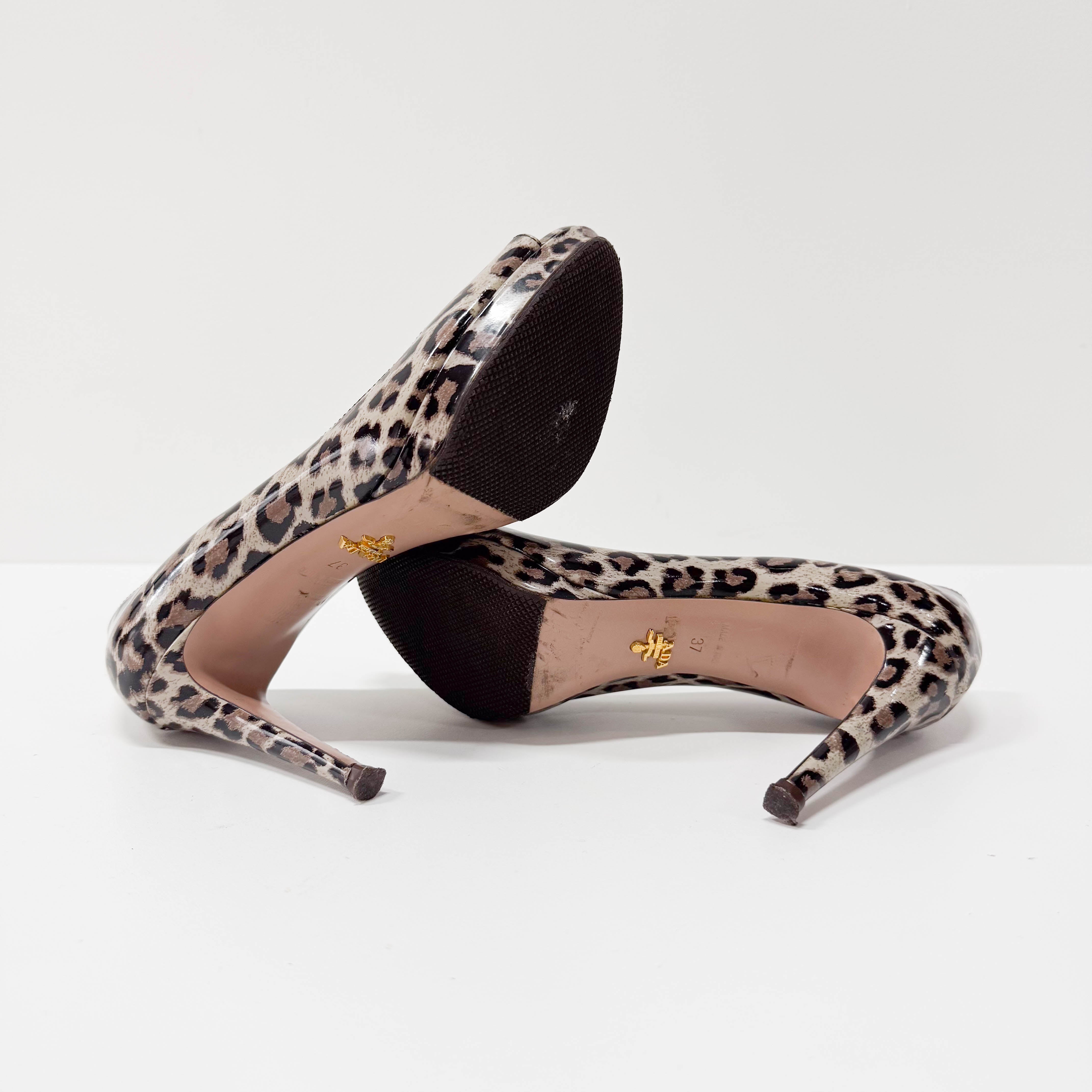 Size 37 Neutral Leopard Print High Heels