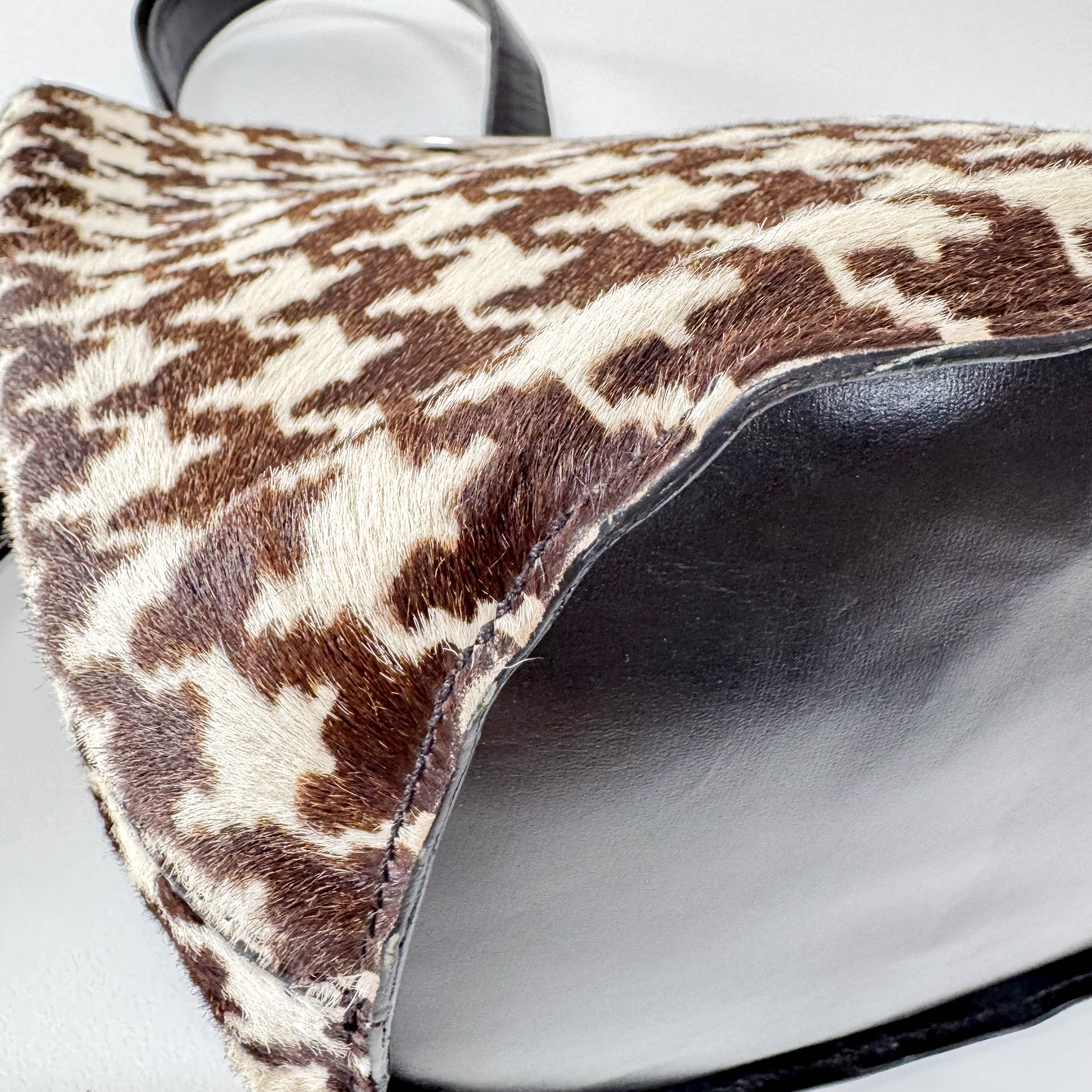 Circle Logo Brown & Neutral Pony Hair Shoulder Bag