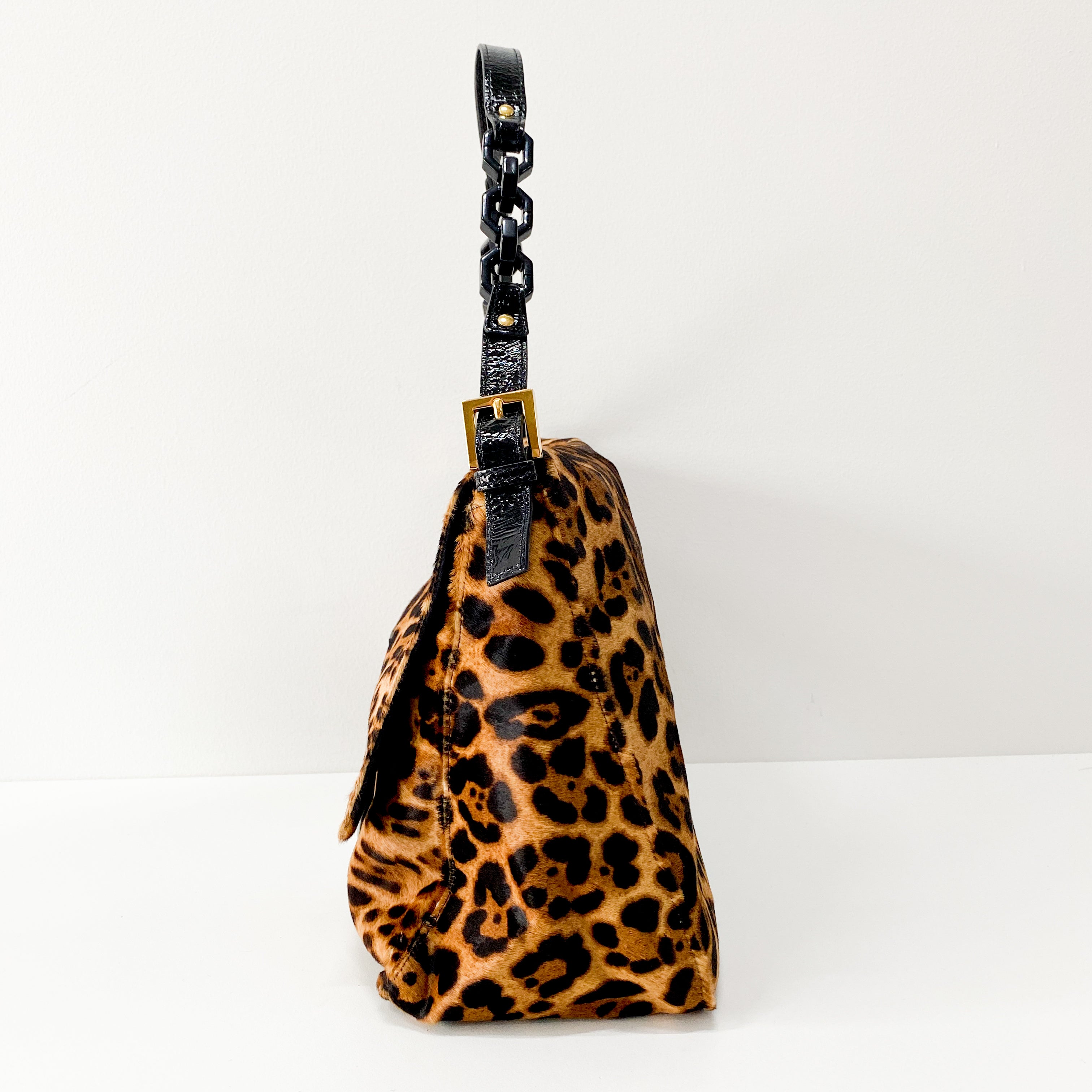 Mamma Baguette Brown Jaguar Print Pony Hair Shoulder Bag