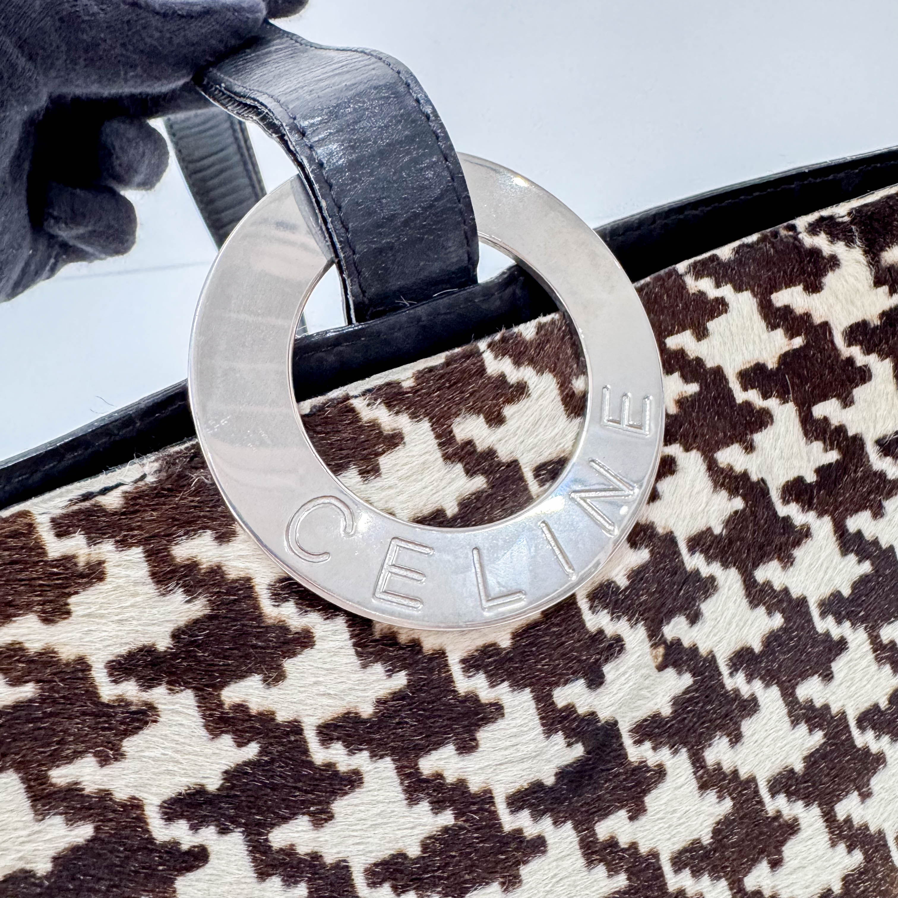 Circle Logo Brown & Neutral Pony Hair Shoulder Bag