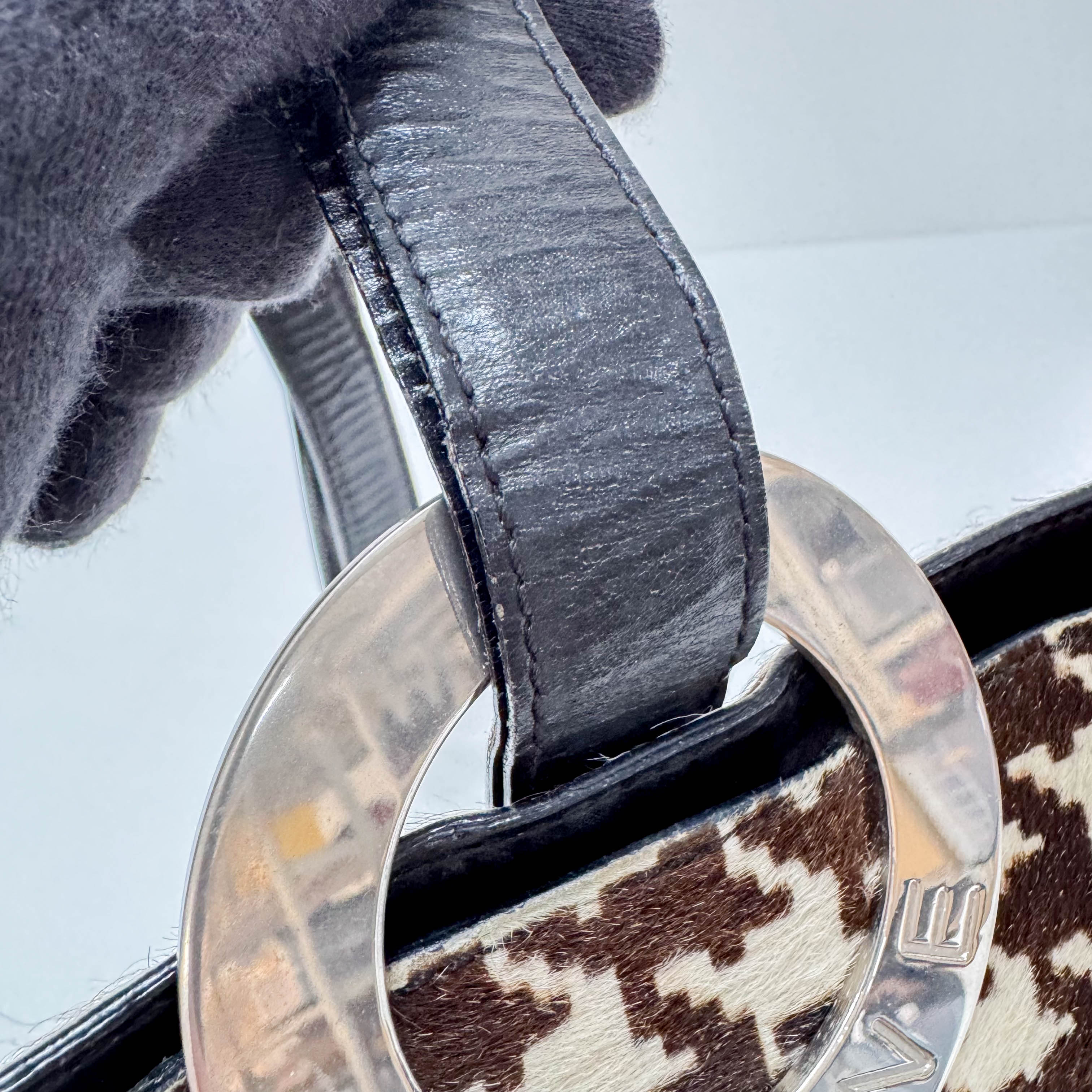 Circle Logo Brown & Neutral Pony Hair Shoulder Bag