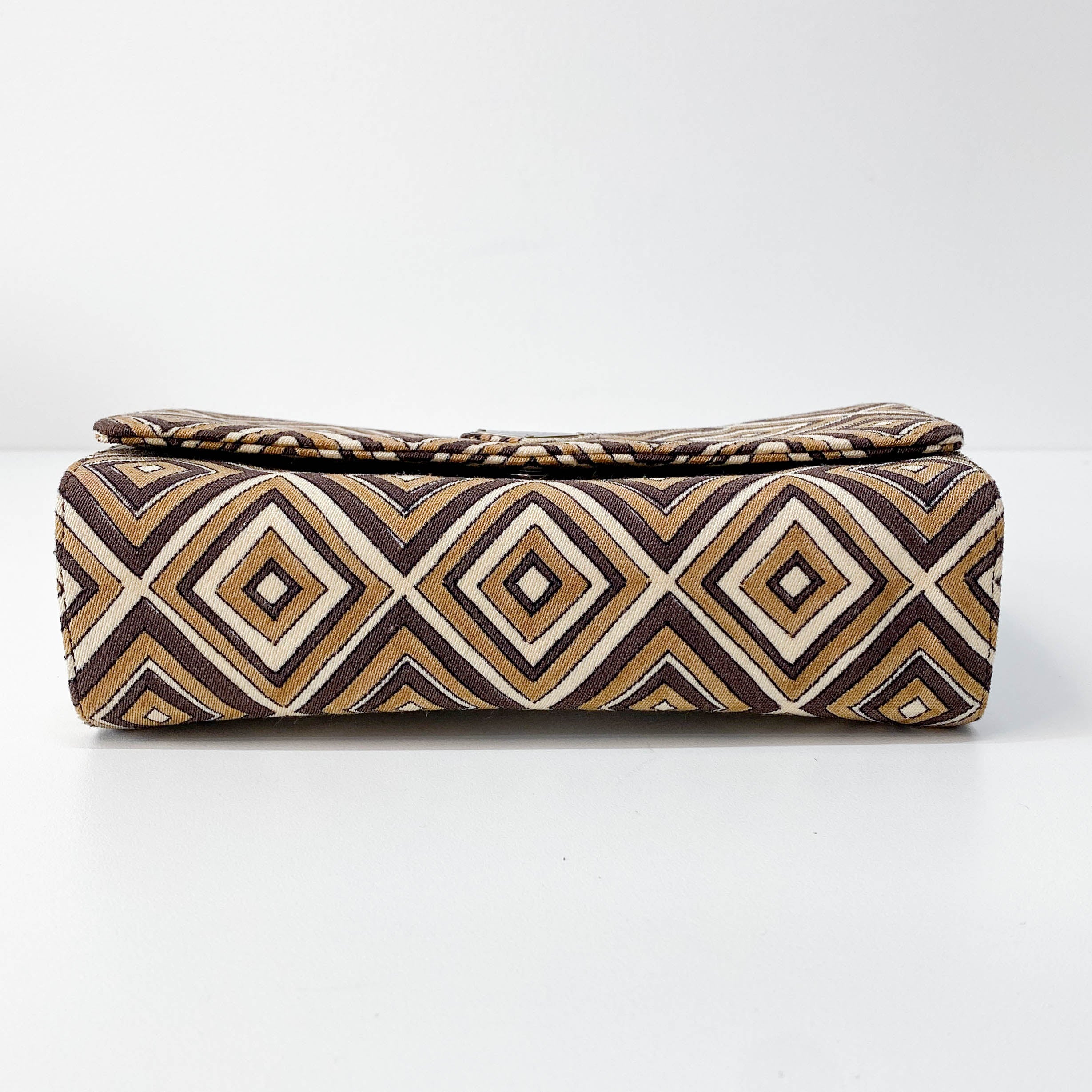 Brown Diamond Pattern Cotton Canvas Shoulder Bag