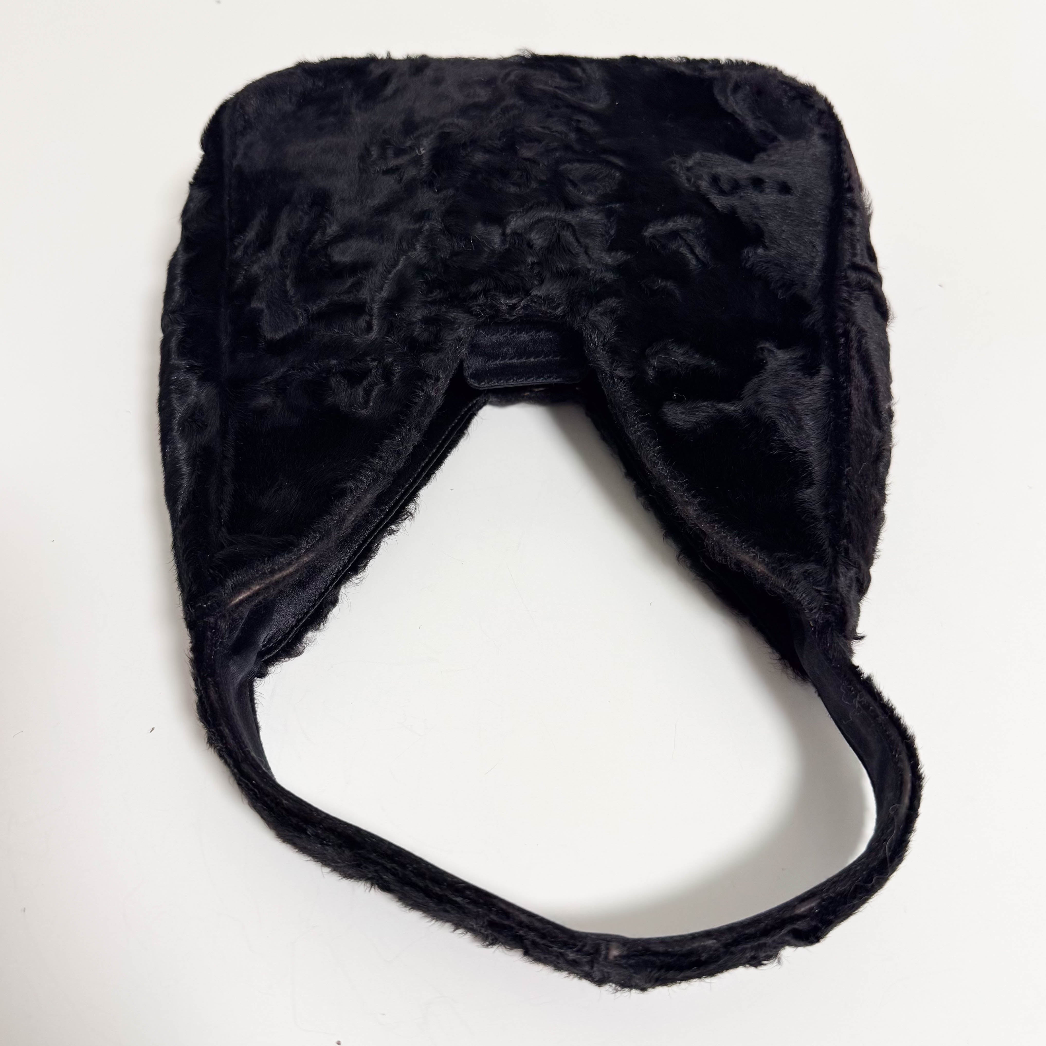 Black Fur Handle Bag