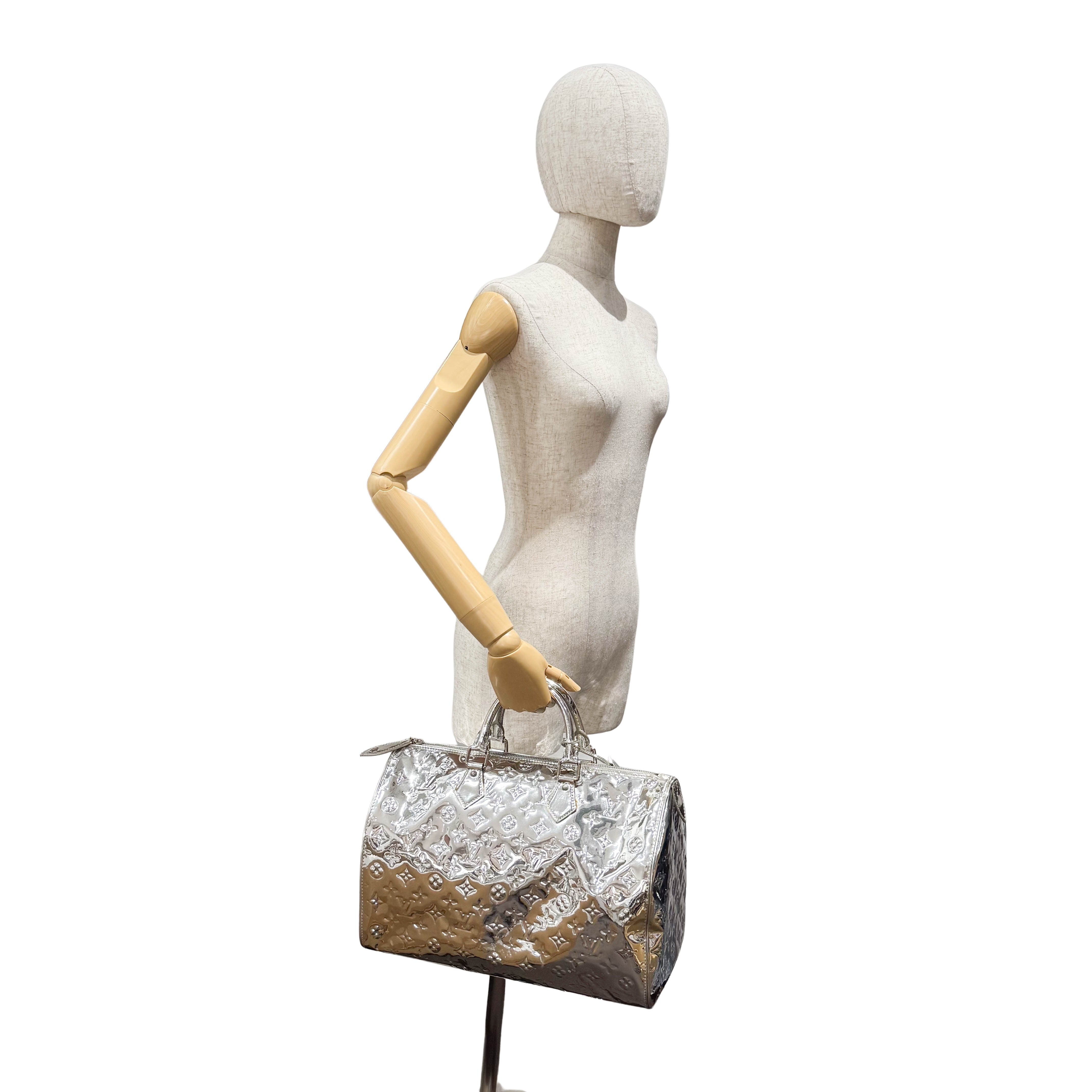 Speedy 35 Monogram Mirror World Silver Coated Canvas Handbag