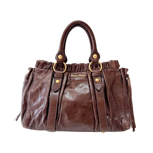 Vitello Brown Leather Top Handle Bag