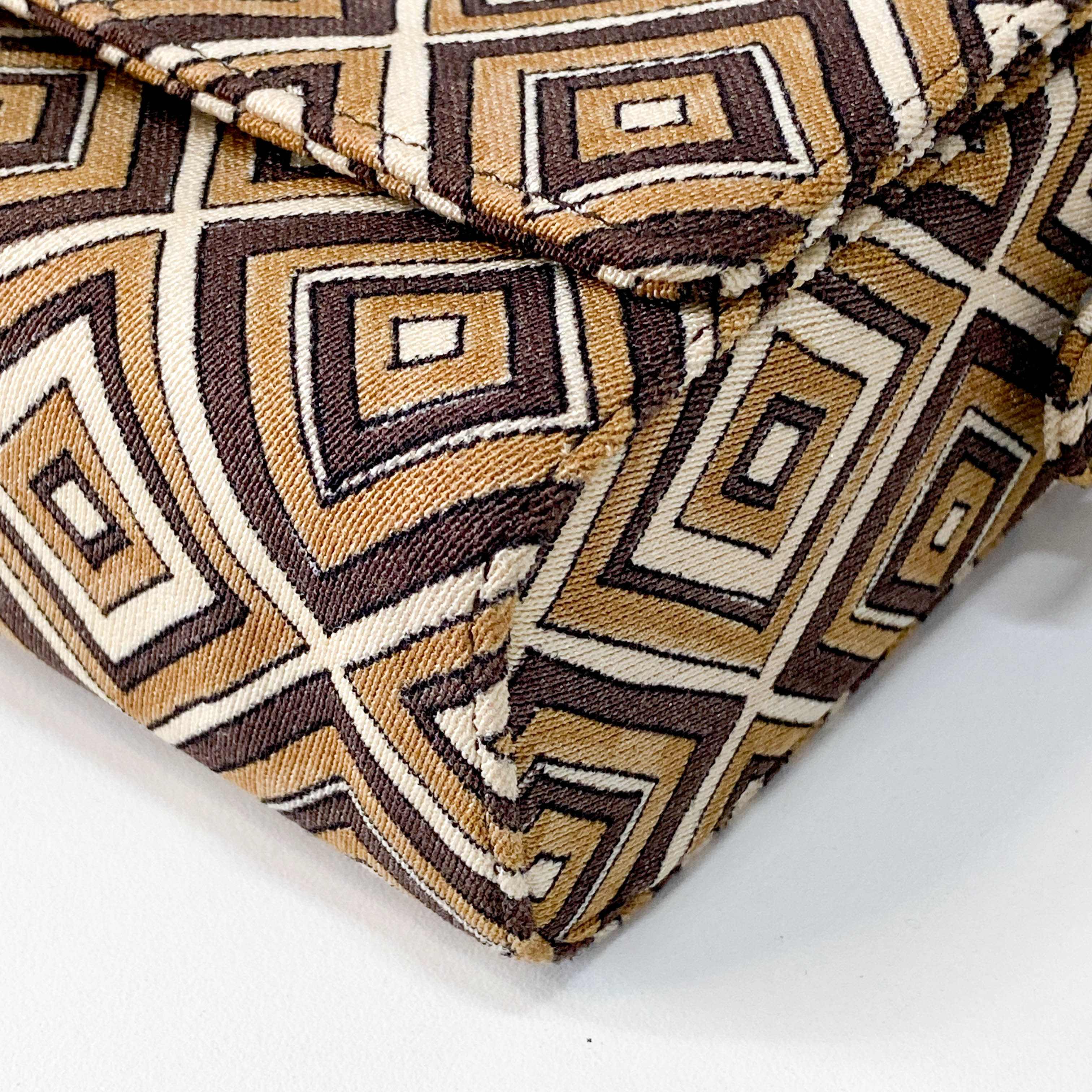 Brown Diamond Pattern Cotton Canvas Shoulder Bag