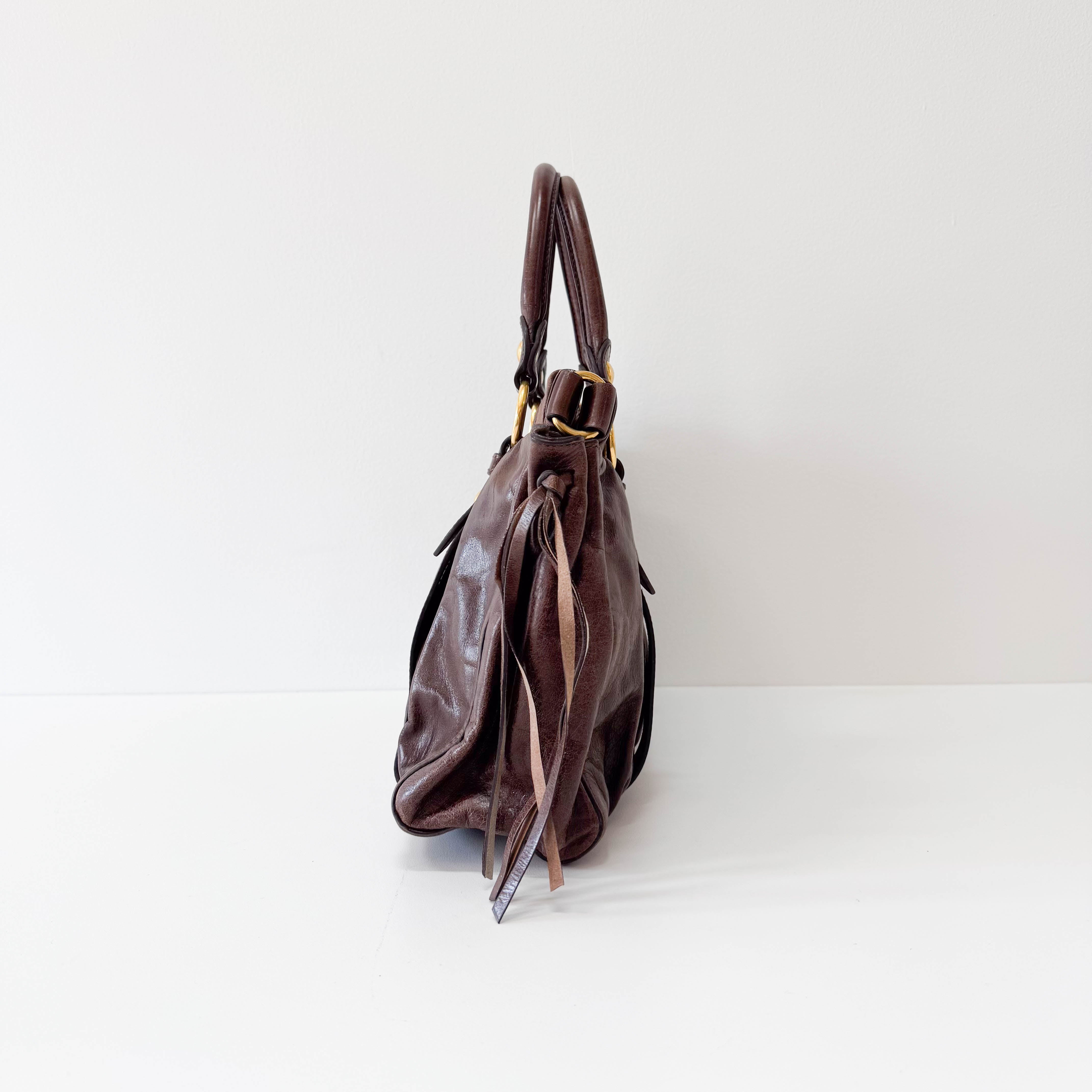 Vitello Brown Leather Top Handle Bag