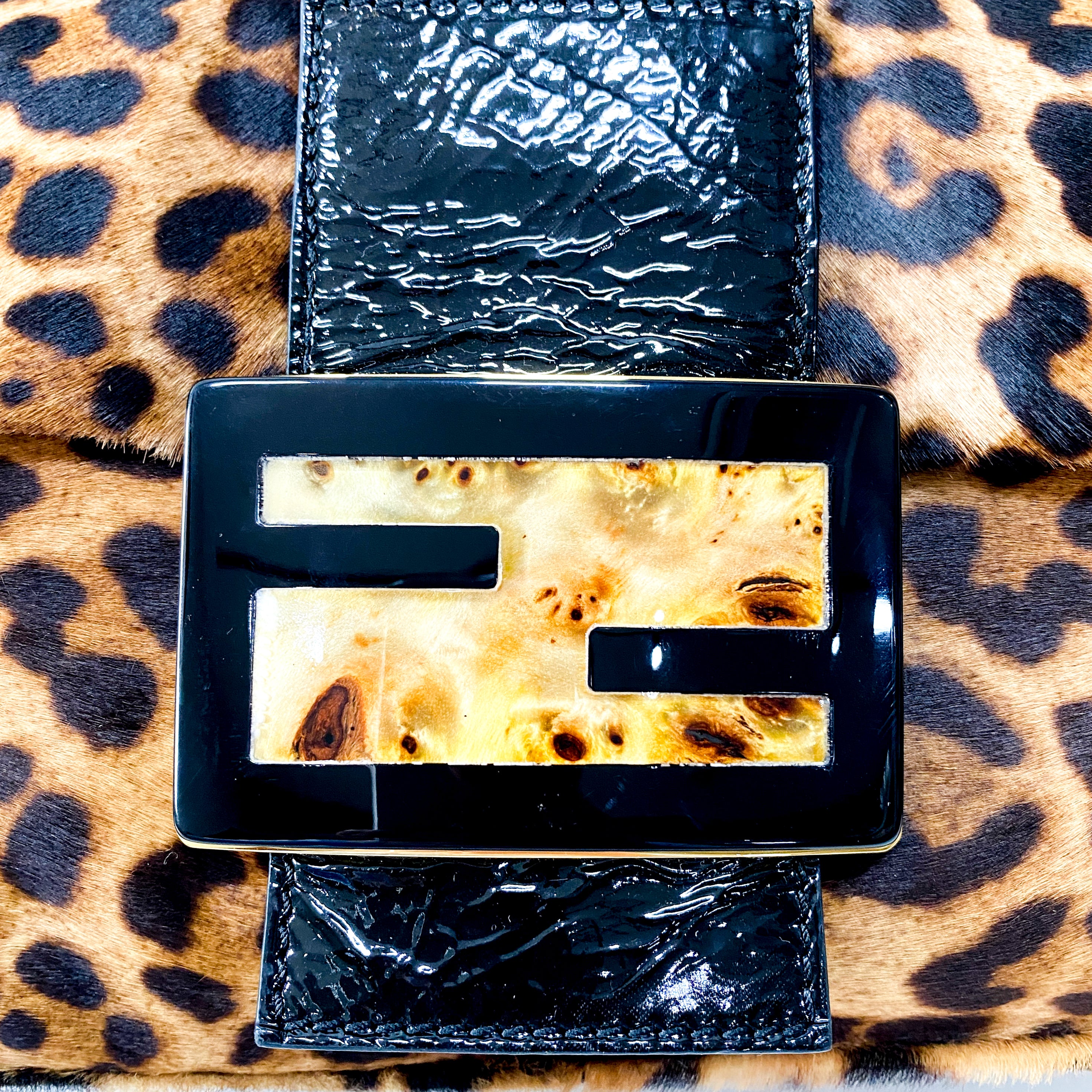 Mamma Baguette Brown Jaguar Print Pony Hair Shoulder Bag