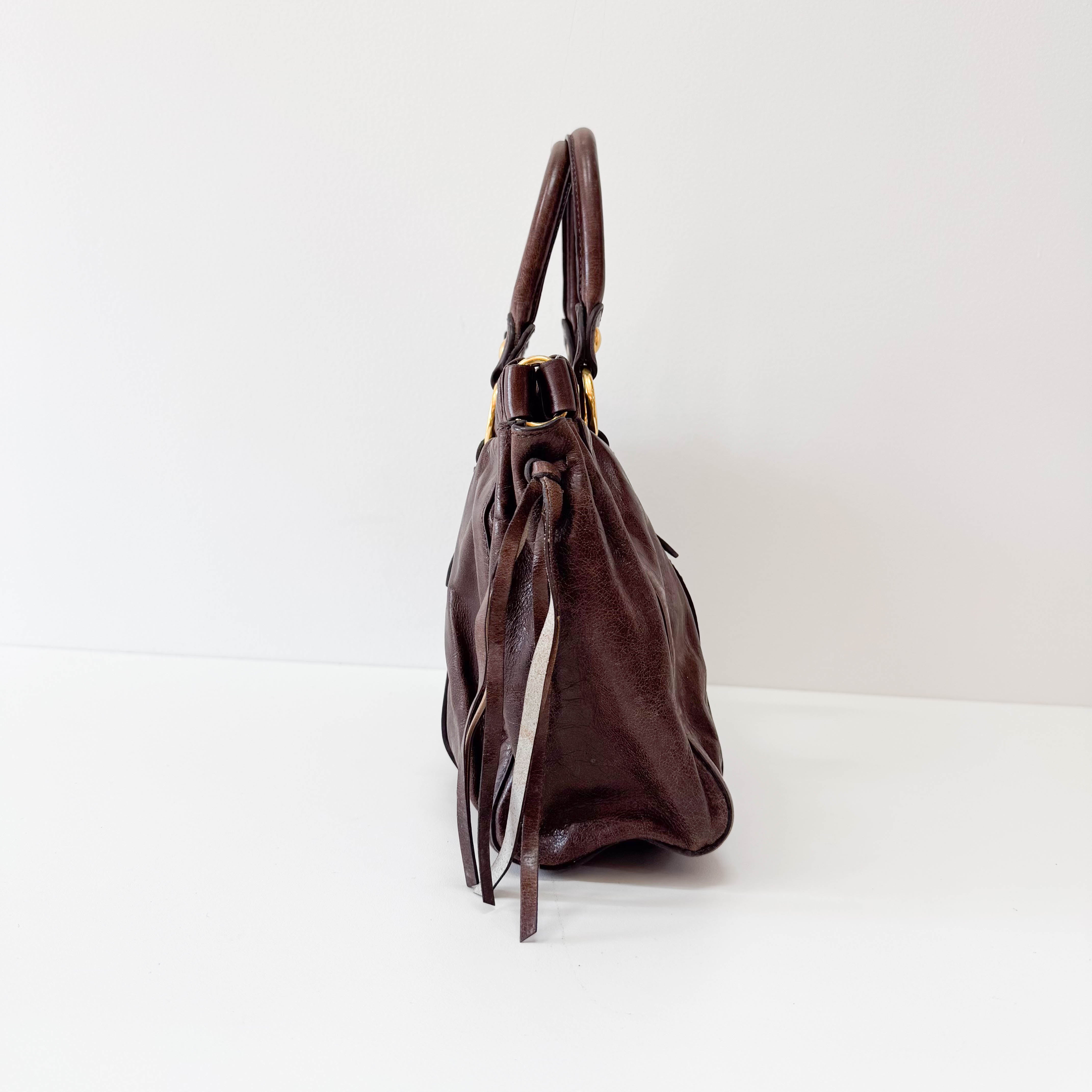 Vitello Brown Leather Top Handle Bag